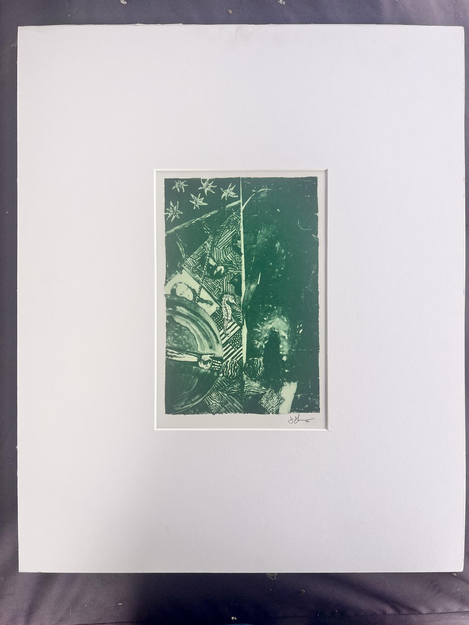 Jasper Johns American Artist New York Pencil Signed Proof Original Lithograph: Jasper Johns American Artist New York Pencil Signed Proof Original Lithograph, "Seasons, the summer, green, proof, signed lower right and dated '92, 9 5/8 x 6 1/4" image, 11 x 7 7/8" sheet, 22 x 18".J