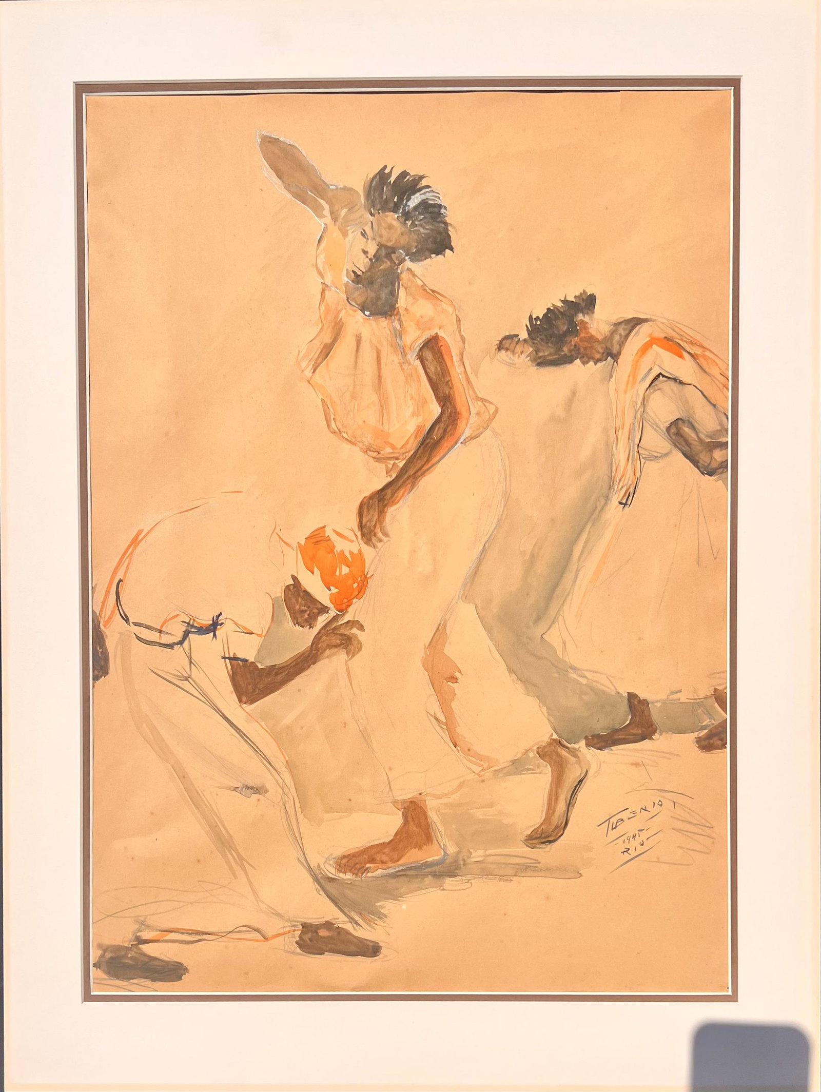 Wilson Tiberio Brazilian French Artist Rare Museum Quality Watercolor Signed 1945 Early (1 of 5)