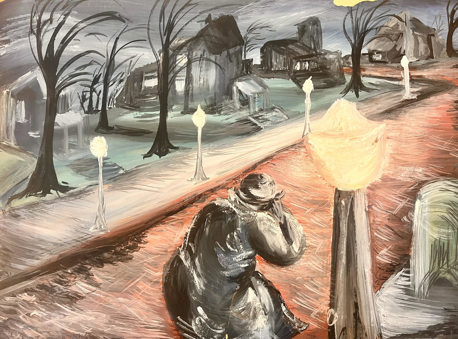 Atributed to Edward Loper African American Artist Delaware WPA Era oil Painting: Atributed to Edward Loper African American Artist Delaware WPA Era oil Painting on thin drawing paper very fragile, 18 1/4 x 24". Info on Verso, possible signature lower left on ront of painting.Edwar