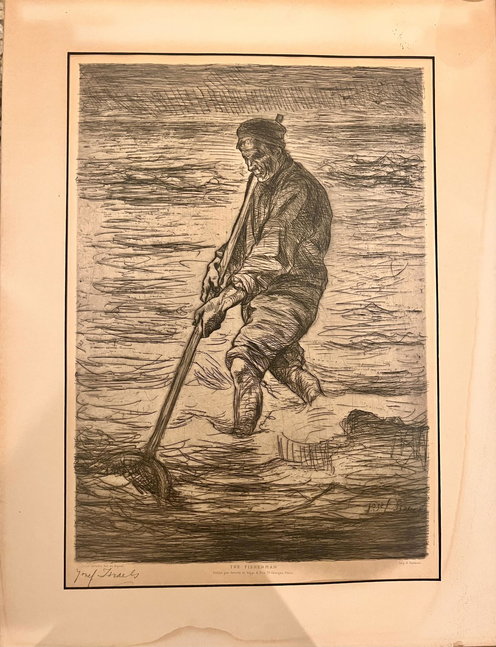 Josef Isaraels Dutch Artist Signed Etching: Josef Isaraels Dutch Artist Signed Etching, "Zandvoort Fisherman", pencil signed, 16 x 11 plate, 20 x 15 1/2 sheet.Jozef Israëls (27 January 1824 – 12 August 1911) was a Dutch painter. He w