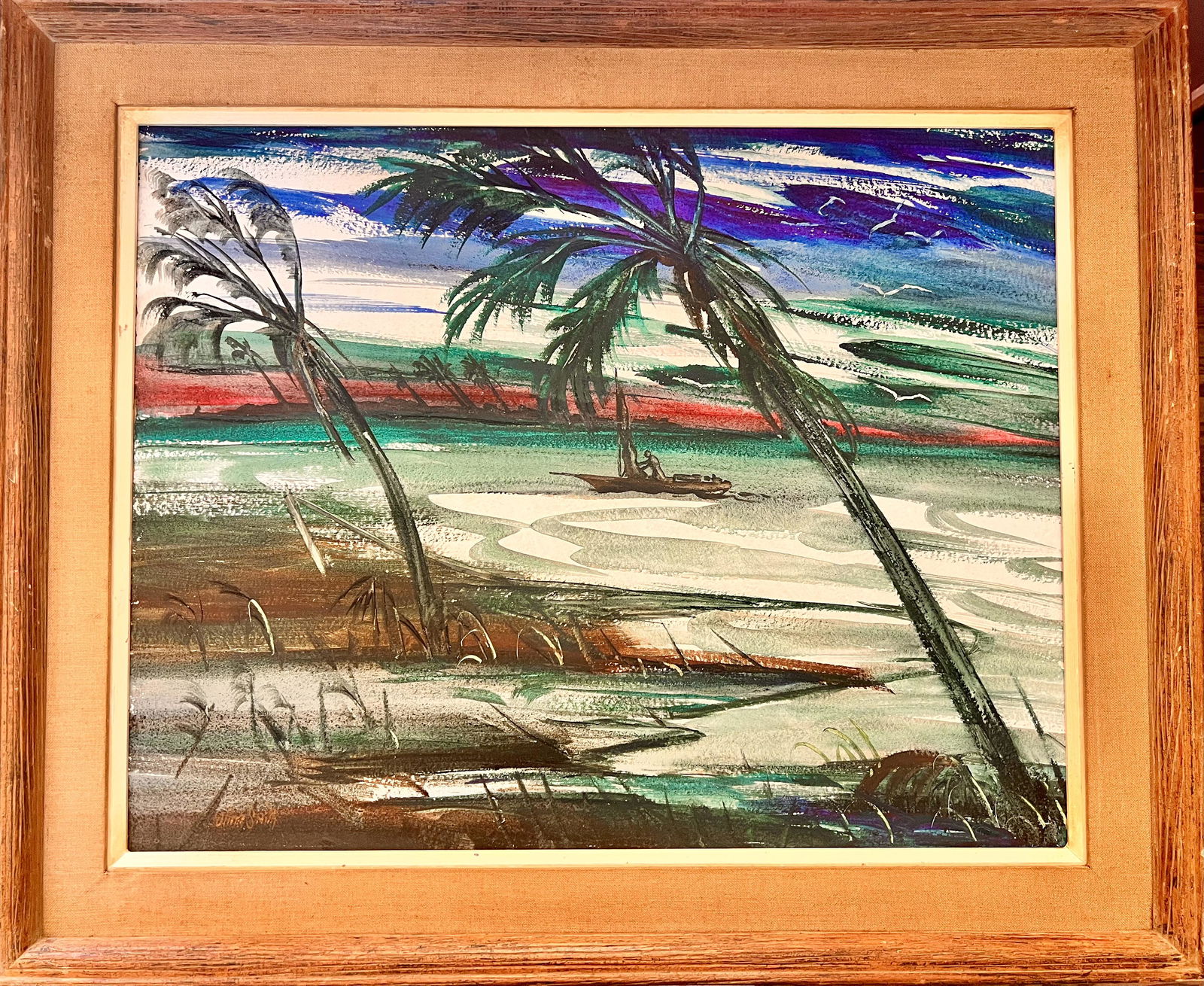 Oliver Smith American Artist Florida Scene watercolor original vintage signed (1 of 5)