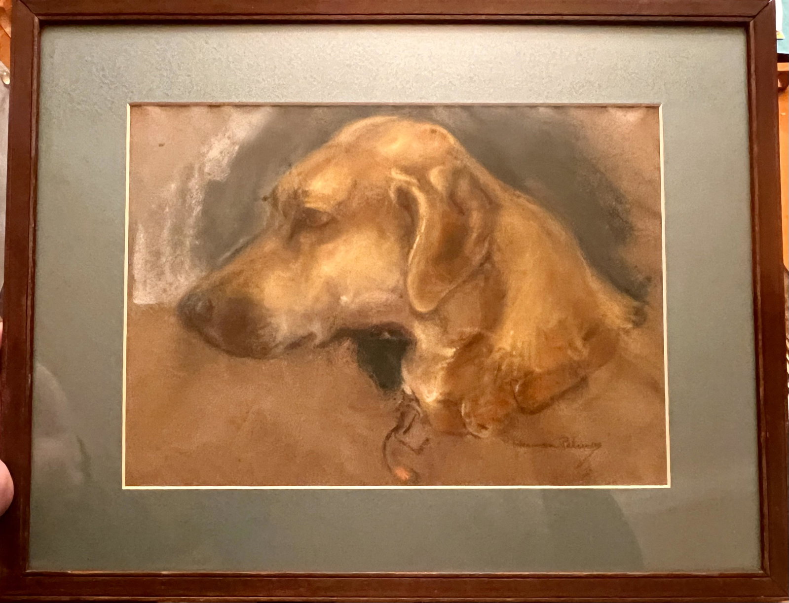 Herman Palmer New York/Utah Pastel Painting of a dog signed: Herman Palmer New York/Utah Pastel Painting of a dog signed, SLR, 10 x 14" image, 16 x 20" framed.