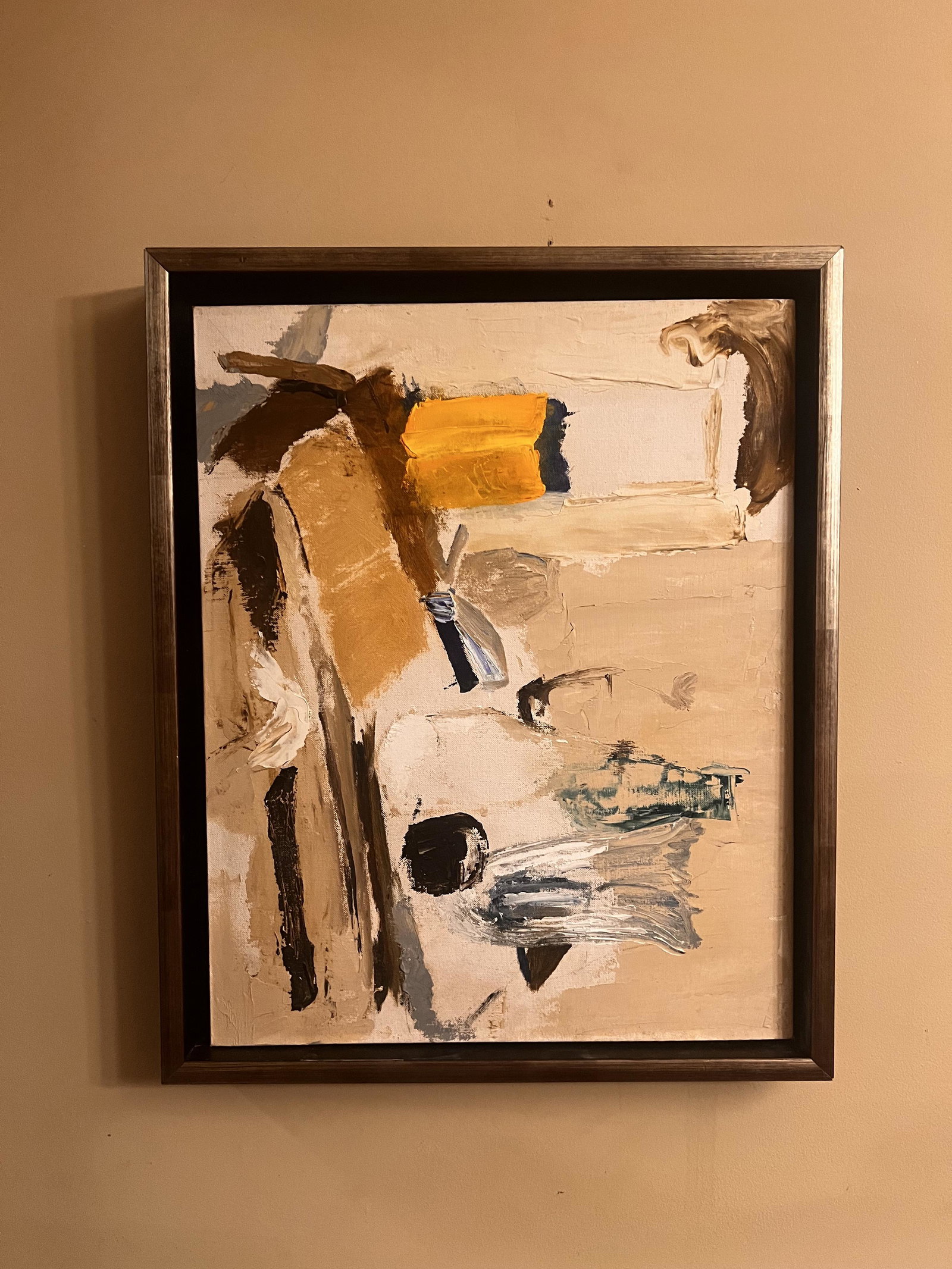 Vintage American Abstract Expressionist Mid-Century Modern oil painting 1960's: Vintage American Abstract Expressionist oil painting 1960's, O/B, signature not apparent, 20 x 16", 22 x 18" framed.