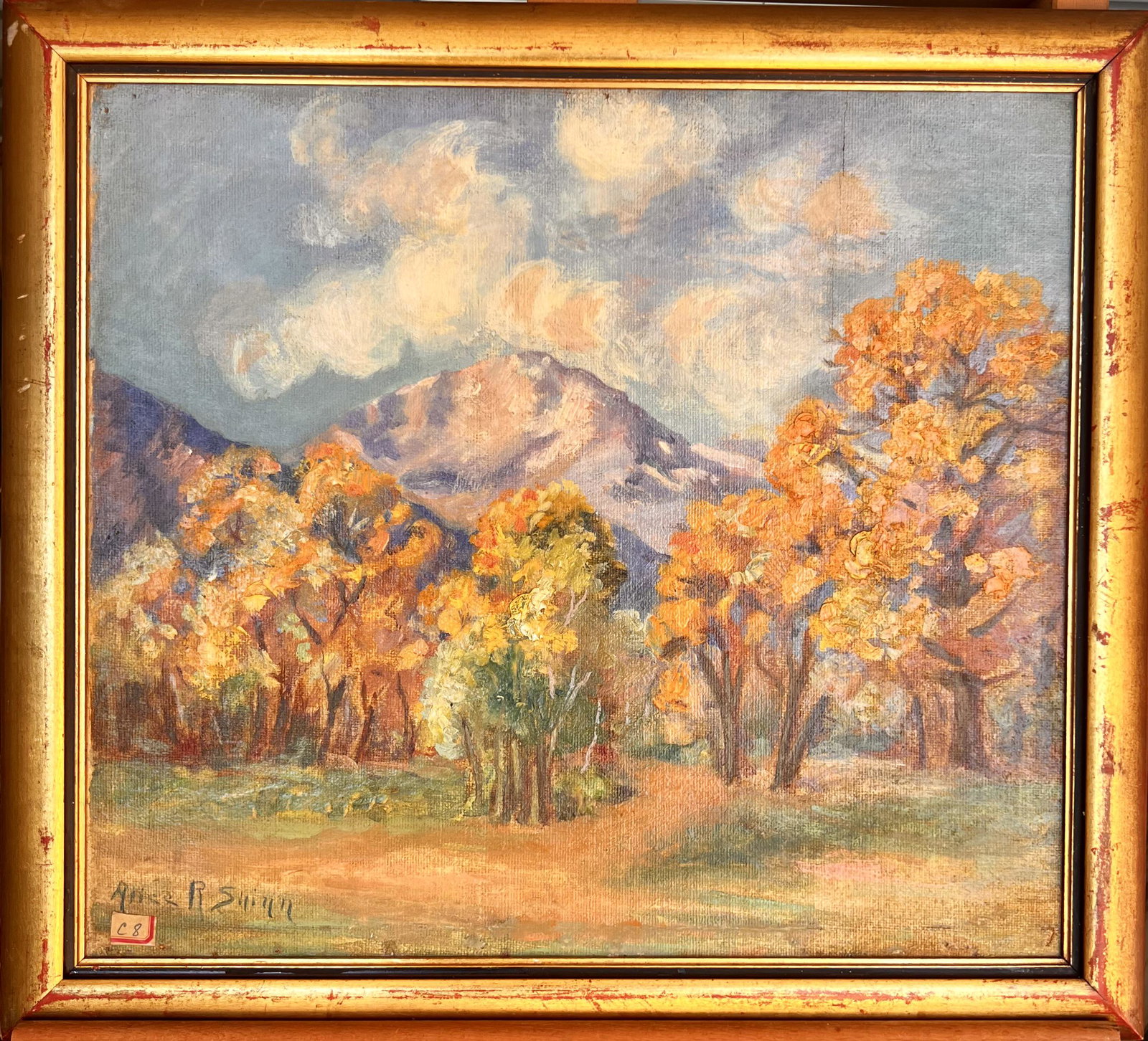Alice R. Shinn Antique American Artist Early Colorado Impressionist Exhibited #2: Alice R. Shinn Antique American Artist Early Colorado Impressionist Exhibited, O/B, SLL, exhibition number LR, Alice Shinn was an early collector and friend of both Artus and Anne Van Briggle.