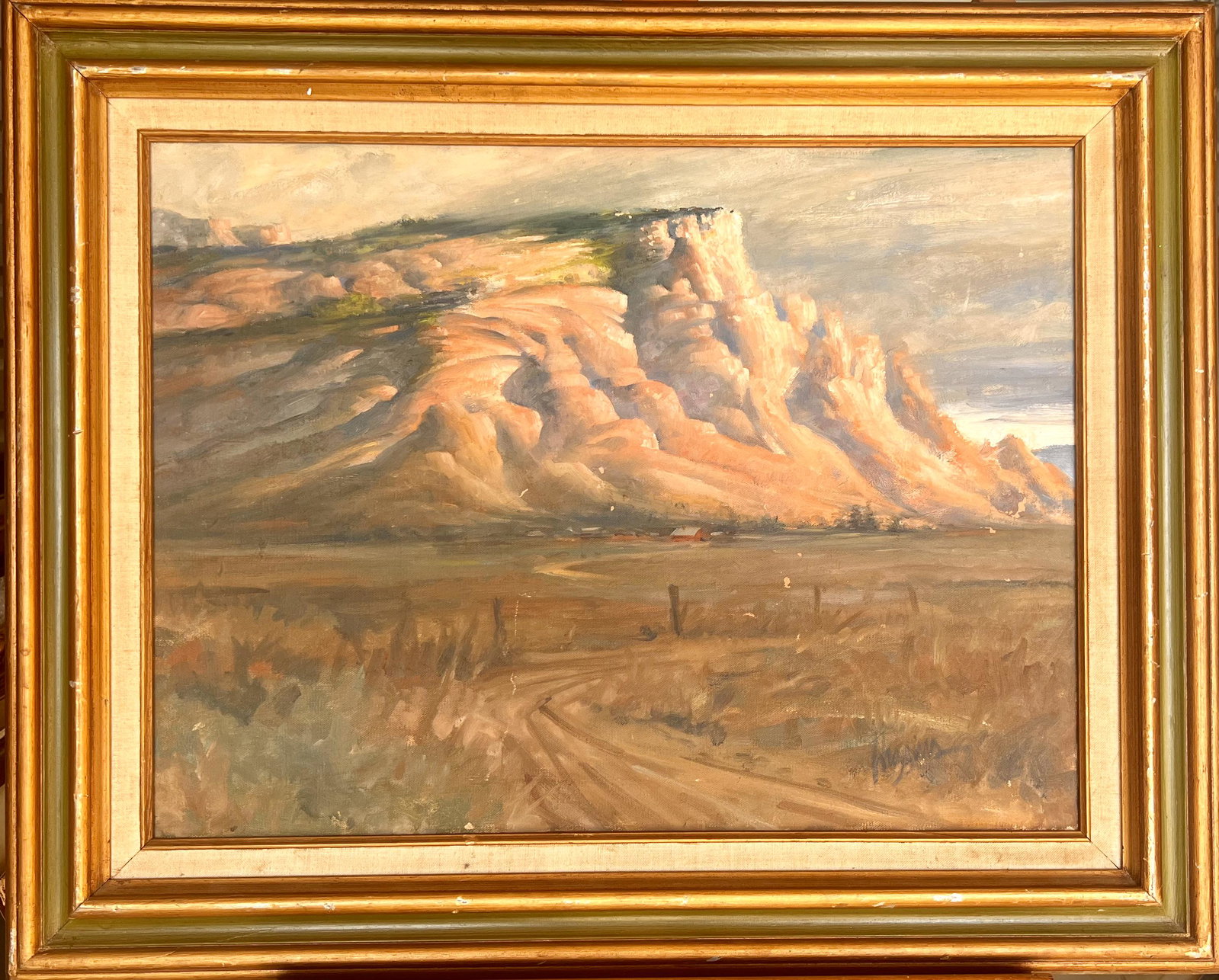 Vintage Impressionist American Artist Western Landscape Oil Painting signed: Vintage American Artist Western Landscape Oil Painting signed, 18 x 24" 25 x 31" framed,SLR Higgins or Wiggins, O/C, Looks like Utah or New Mexico.