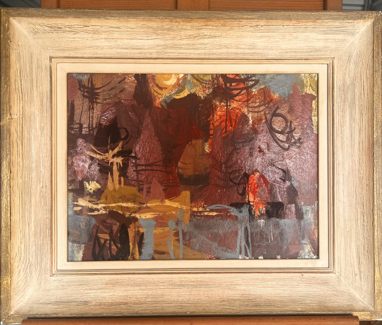 Vintage Canadian Mid Century Modern Abstract Expressionist Oil Painting Gerald E. Finley Signed: Vintage Canadian Mid Century Modern Abstract Expressionist Oil Painting Gerald E. Finley Signed, SLR, O/B, 12 x 16", 19 x 23" framed. Beaver Pond, Algonquin Park, 1959, Gerald E.Finley, A.R.C.A., 65 W