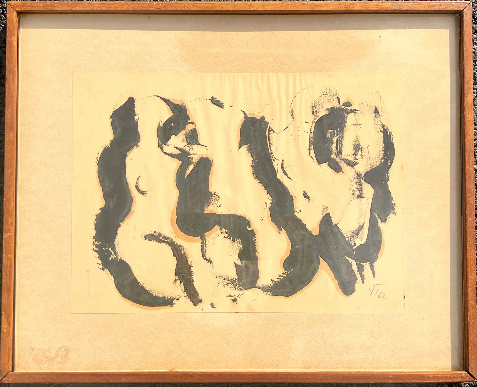 Vintage American Abstract Expressionist Artist Yvonne Thomas Oil Painting Signed 1962 #1: Vintage American Abstract Expressionist Artist Yvonne Thomas Oil Painting Signed 1962 #1, O/P, initialed and dated lower right 1962, titled on verso Group 2, 8 3/4 x 12" sight, 13 1/2 x 16 3/4" framed
