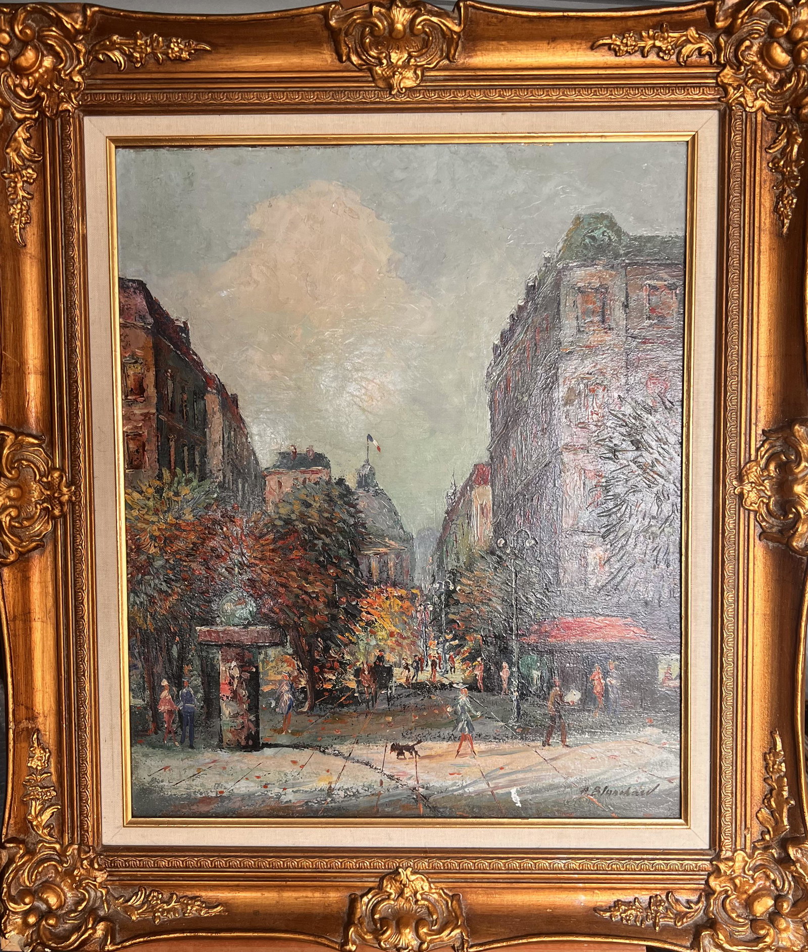 Vintage French Street Scene Impressionist Signed: Vintage French Street Scene Impressionist Signed, SLR, A. Blanchard, O/C/M,, 24 x 20" board, 33 x 28" framed