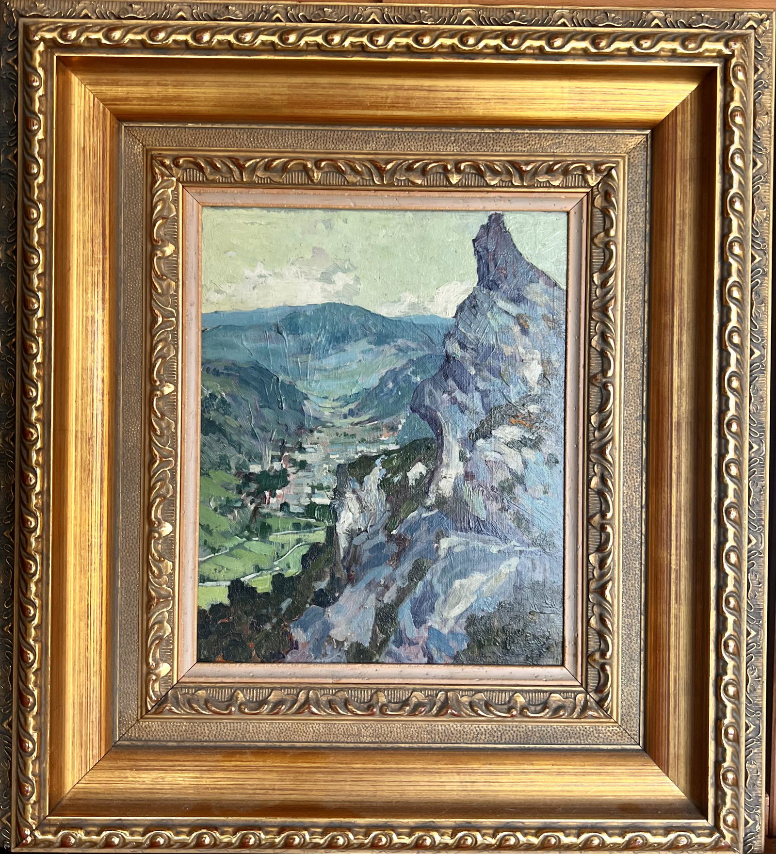 Antique French Impressionist Oil Painting L. A. Giraud signed: Antique French Impressionist Oil Painting L. A. Giraud signed, O/P, SLR, French Alps Scene, 9 1/2 x 7 1/2" panel. 19 x 17" framed
