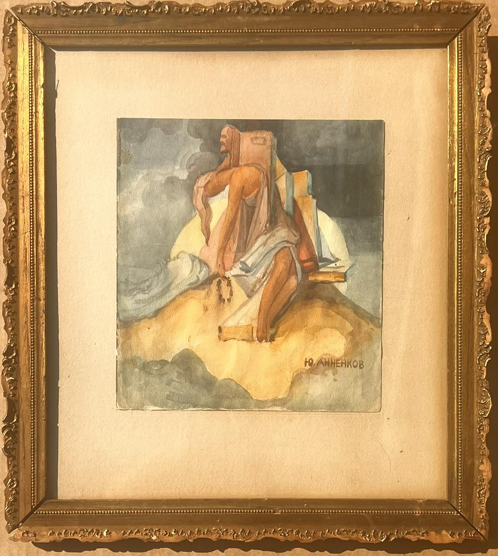 Antique Important Russian Watercolor Art Deco Yuri or Yury Pavlovich Annenkov Signed: Antique Important Russian Watercolor Art Deco Yuri Pavlovich Annenkov Signed, SLR, 9 3/4 x 9", 18 x 16" framed Yury Pavlovich Annenkov, also known as Georges Annenkov, was born 1889 in Petropavlovsk, 