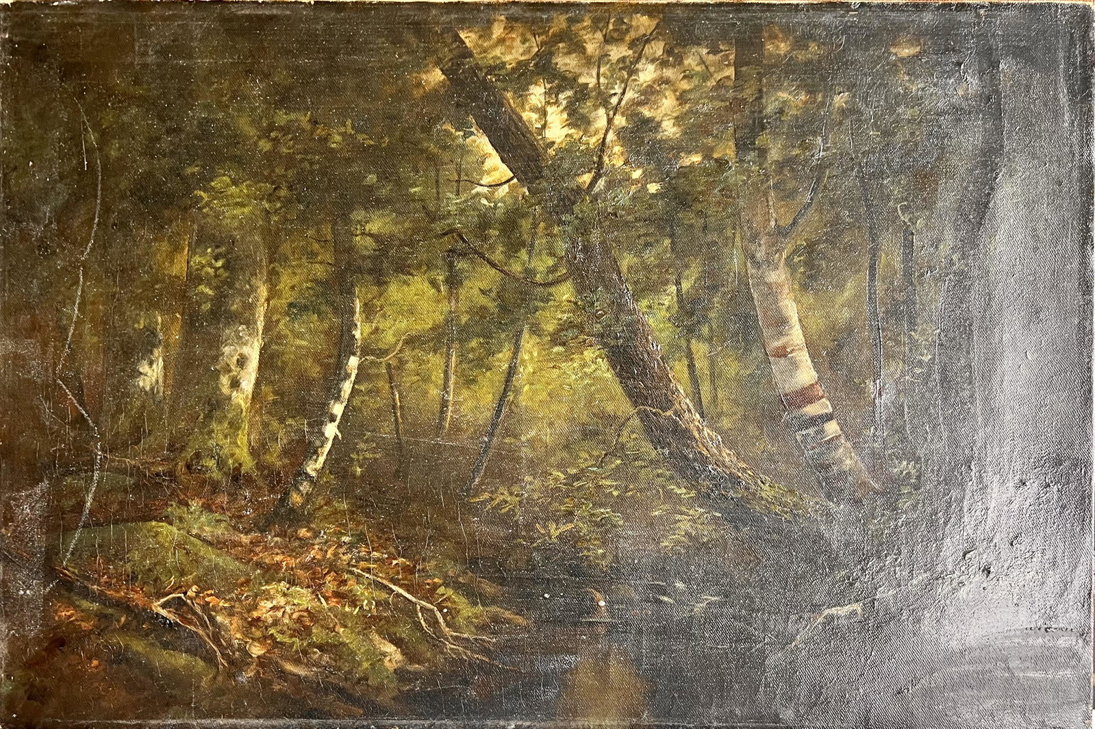 Antique 19th Century Hudson River School American Artist oil Painting: Antique 19th Century Hudson River School American Artist oil Painting, possibly initialed lower left, 16 x 24", pencil inscription verso, upper right