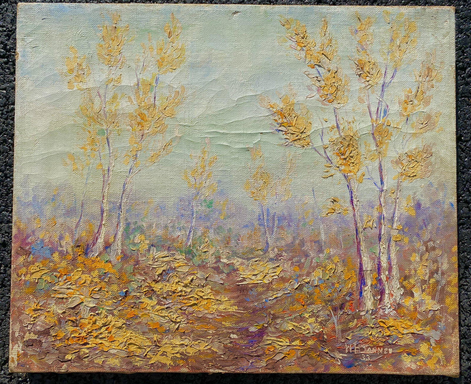 Antique American Impressionist Pennsylvania Landscape signed #1: Antique American Impressionist Pennsylvania Landscape signed #1, O/C, SLR, 10 x 12" Canvas, Signed illegibly dated 1933