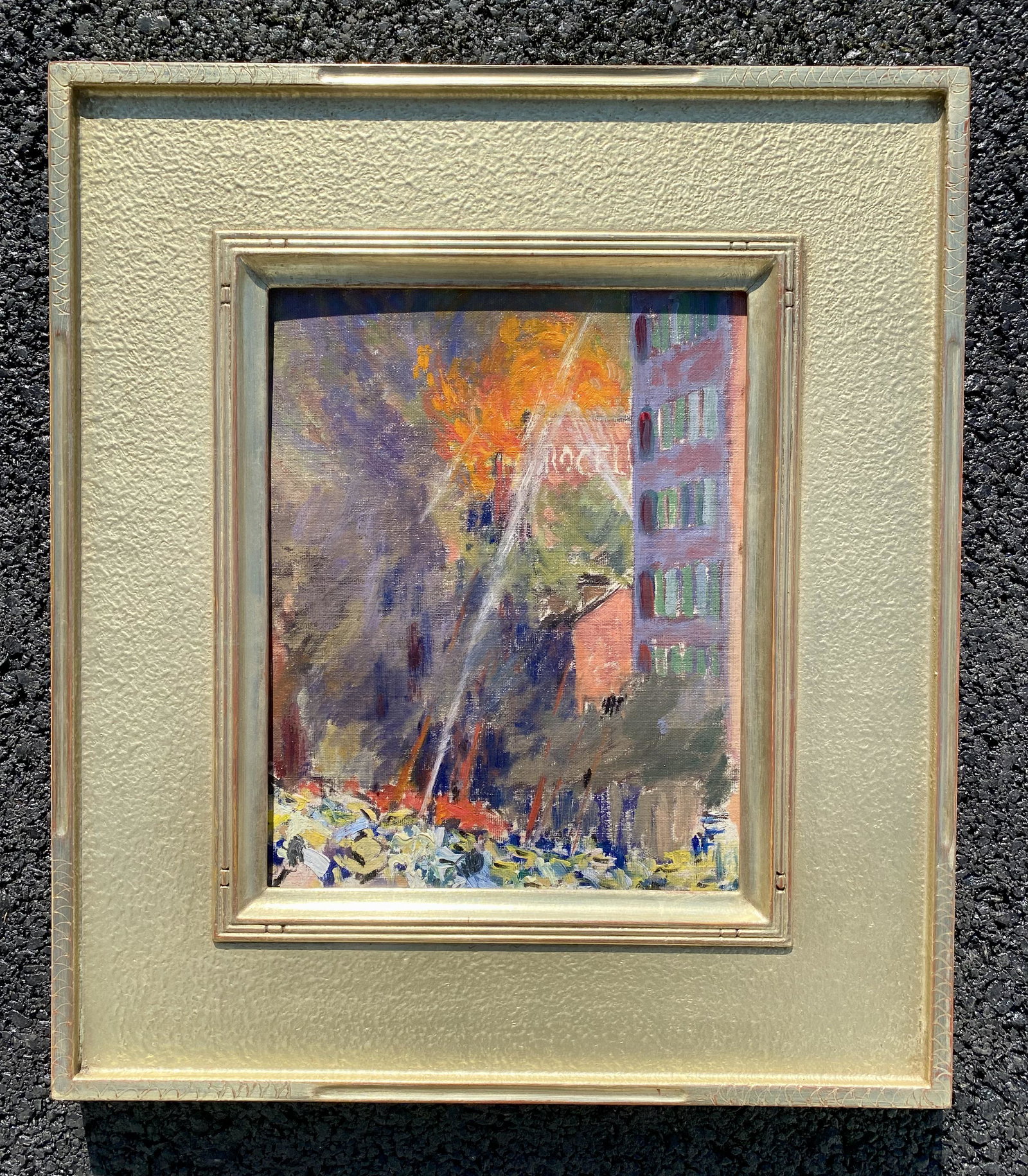 Antique Stunning American Impressionist Philadelphia City Scene Howard Ashman Patterson Rare oil: Antique Stunning American Impressionist Philadelphia City Scene Howard Ashman Patterson Rare oil Painting Signed, SLR partially obscured by frame, signed on verso, 10 1/4 x 8" board, 16 x 14" framed. 