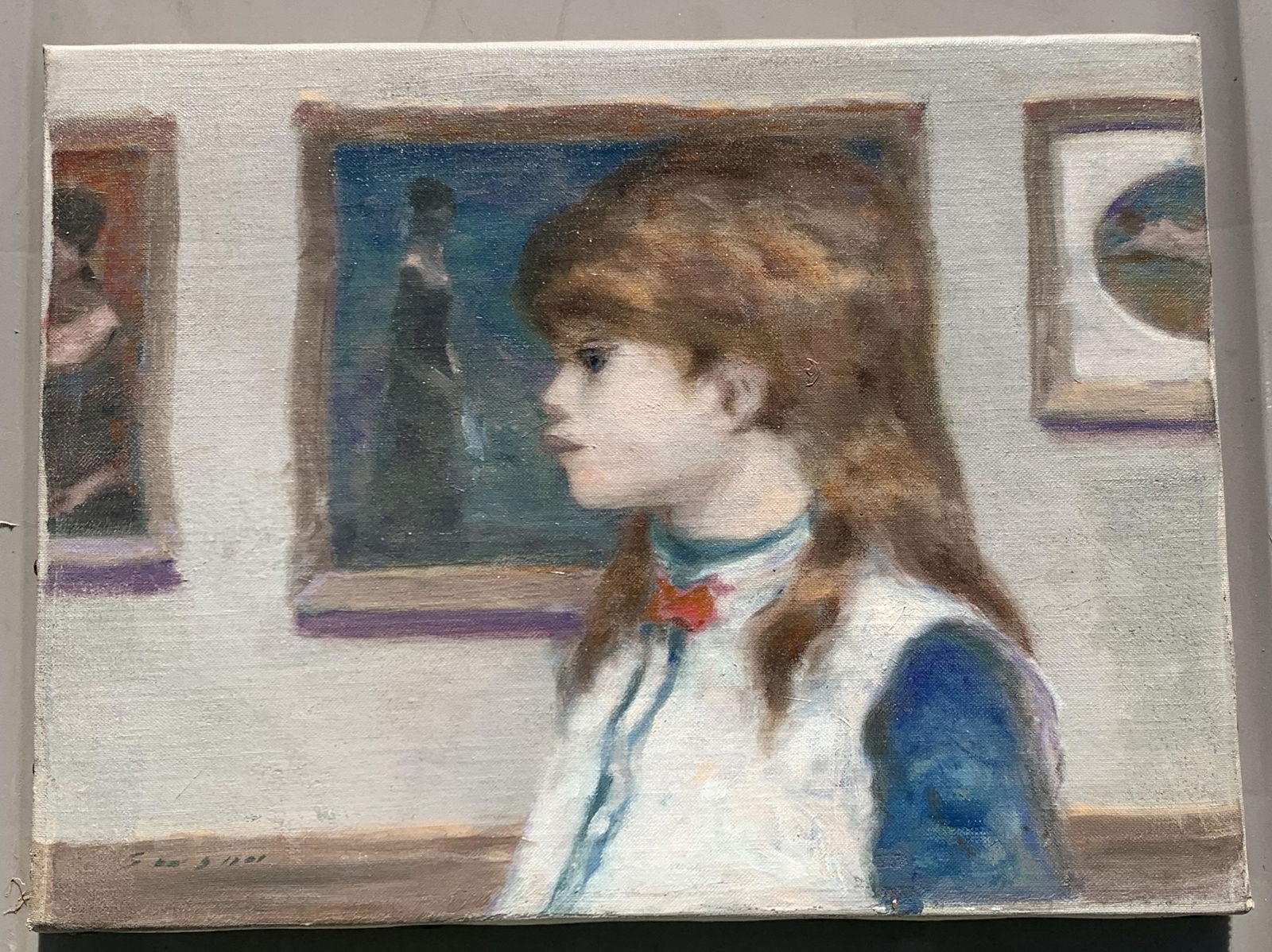 American French Impressionist Andre Gisson Oil Painting Signed: American Impressionist Andre Gisson Oil Painting, SLL, 9 x 12", unframed,Many sources cite Andre Gisson as a French painter, but in fact he was a struggling painter in New York City who decided to enh