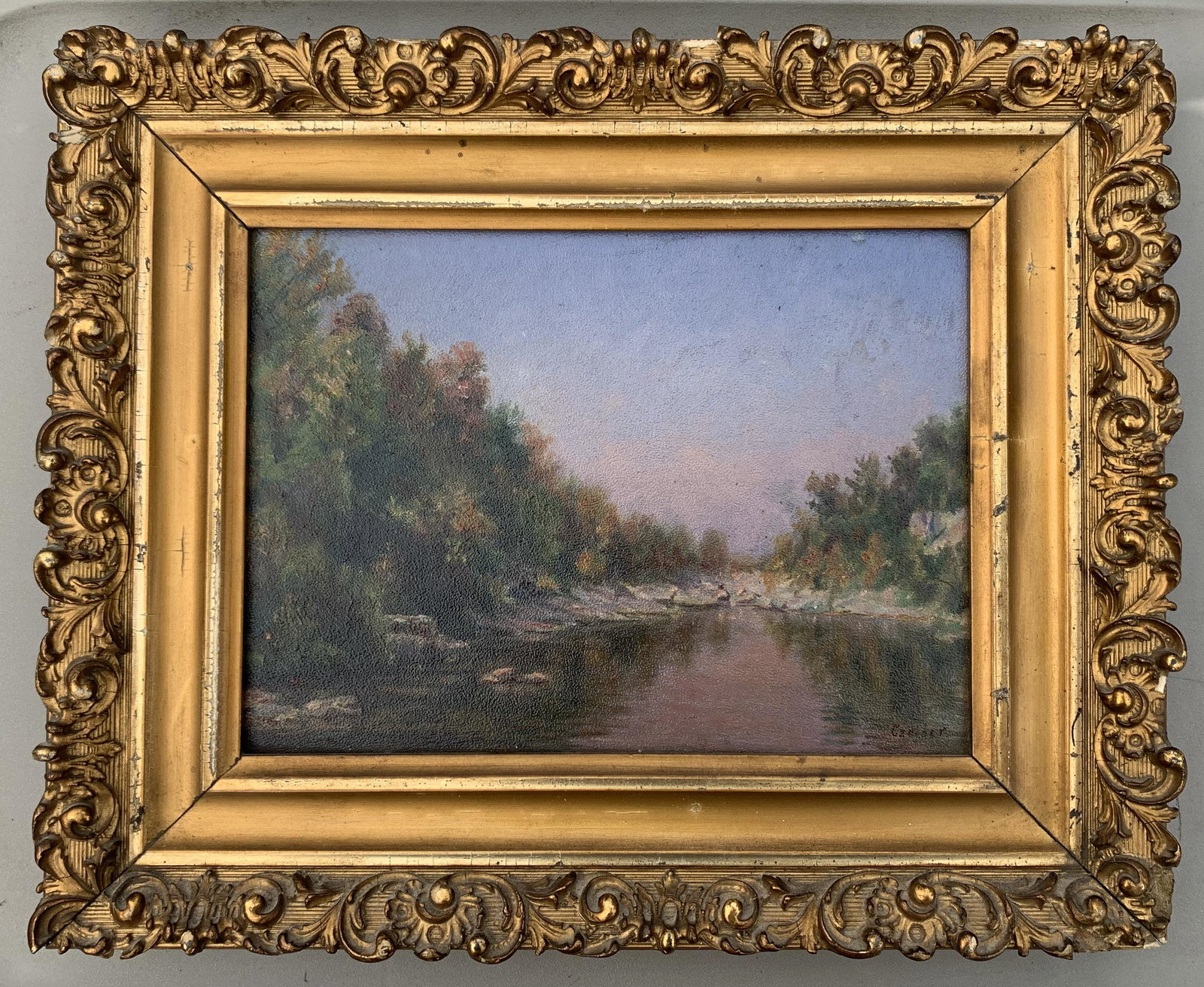 19th Century American Hudson River School Landscape: 19th Century American Hudson River School Landscape, 7 x 9 1/2, 10 3/4 x 13 1/4" framed.