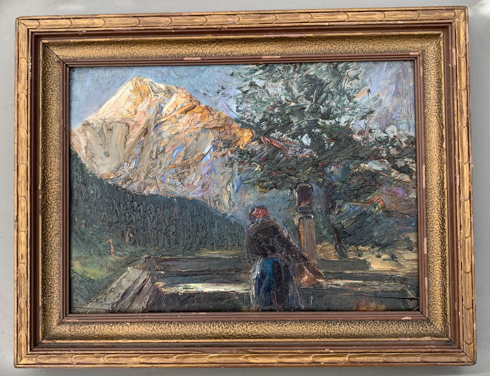 Italian Impressionist artist oil painting signed: Italian Impressionist artist oil painting, SLL "Gino Melis", entitled, "Alla Fontana", dated 1924, 8 1/4 x 11 1/4", 10 3/4 x 13 3/4" framed.
