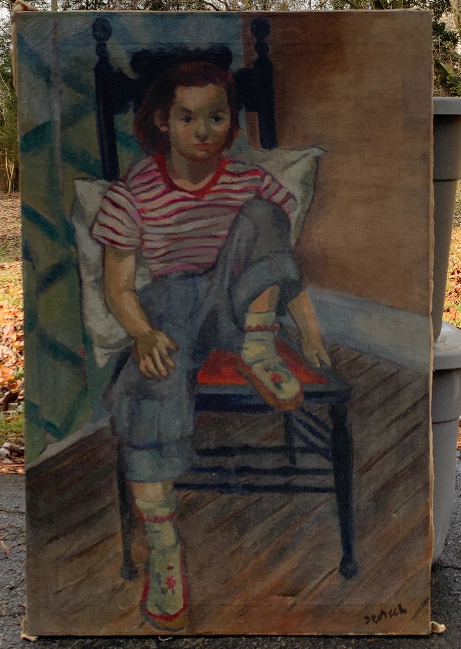 American WPA Modernist Female Portrait Oil Painting Boris Deutsch California Signed: American WPA Modernist Female Portrait Oil Painting Boris Deutsch California SLR, 34 x 22". Born in Krasnagorka, Lithuania on June 4, 1892. Deutsch began drawing at age five and remained a self-taught