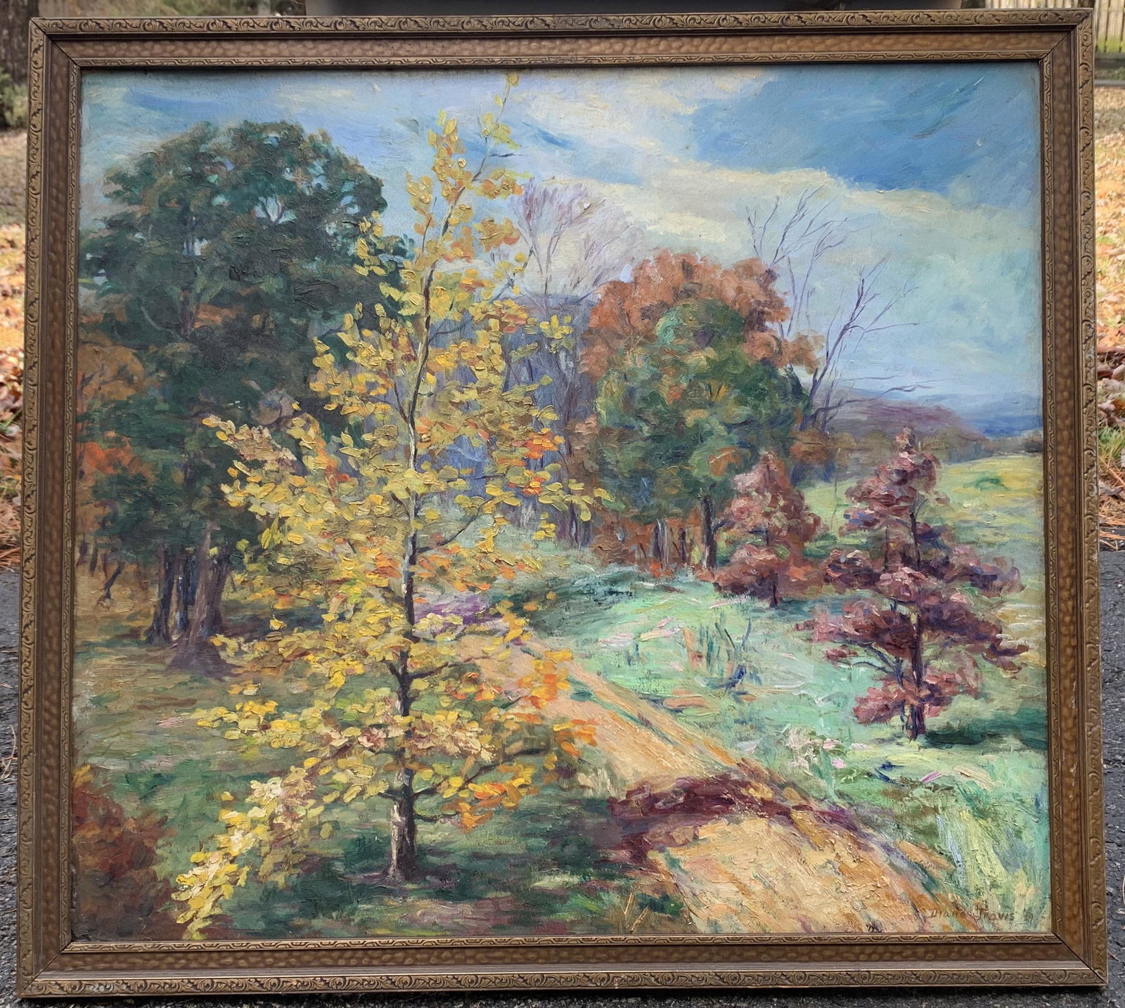 American Female Artist Texas Oklahoma Impressionist Oil Painting Signed: American Texas Oklahoma Impressionist Oil Painting Signed, Diane Travis, dated 1929, 26 x 29 1/2", 29 x 32" framed.