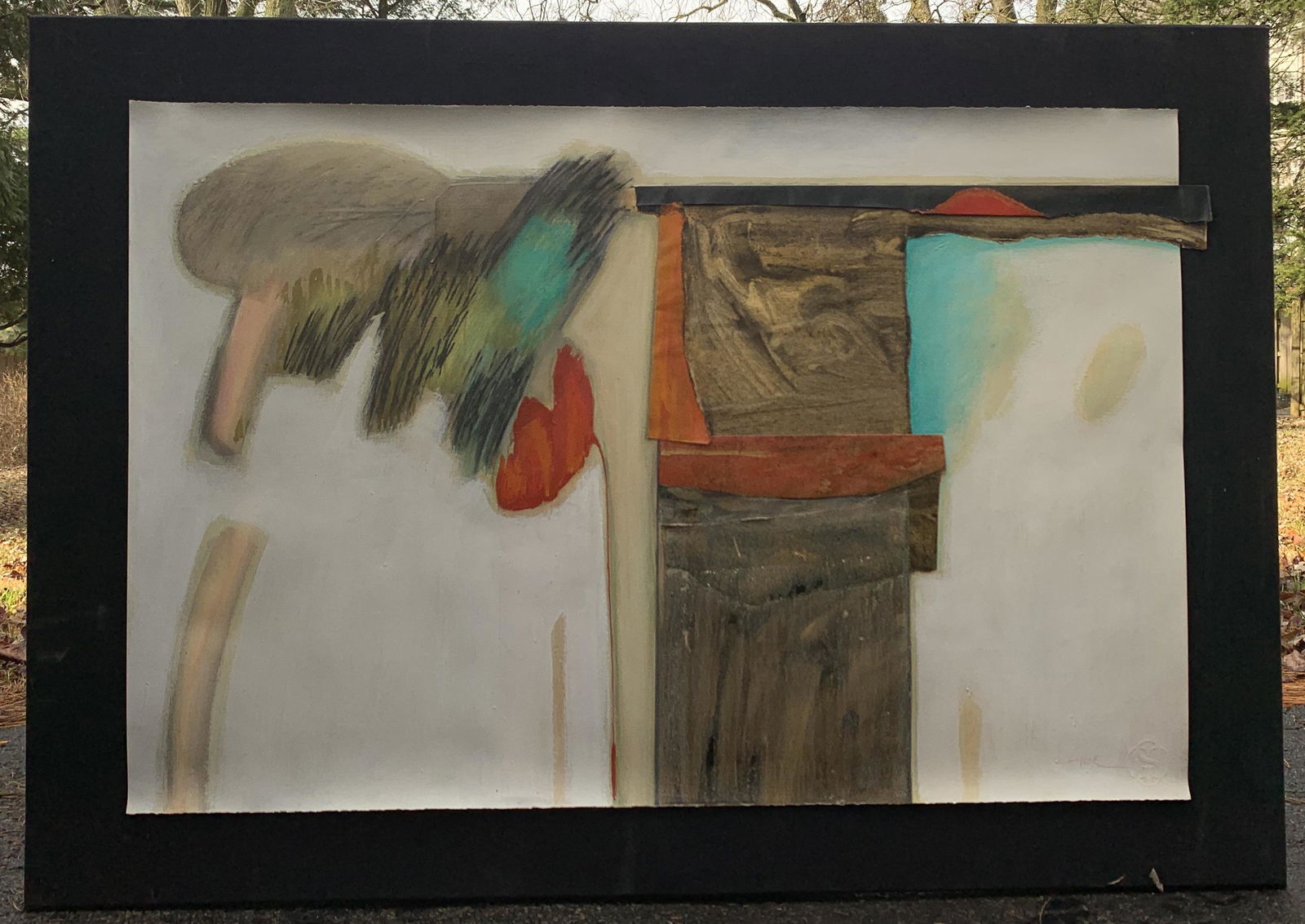 American Abstract Expressionist Collage Signed: American Abstract Expressionist Collage Signed illegibly, 26 1/2 x 40", 33 x 48" overall.