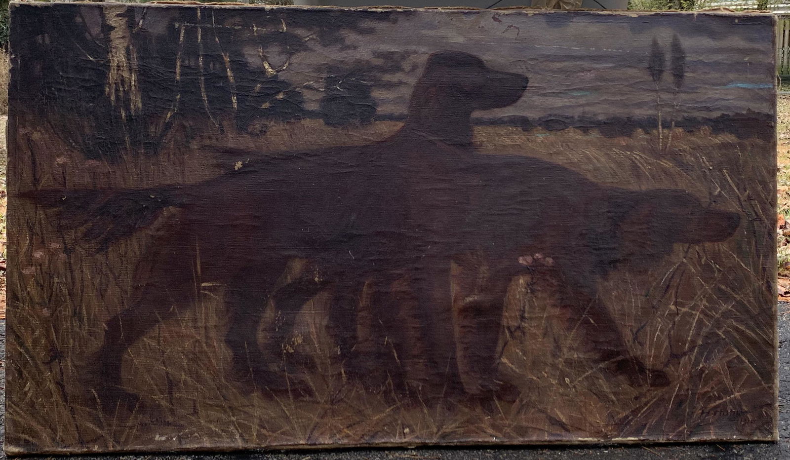 German Impressionist Hugo Hatzler Dachau School Oil Painting Dog Pointer Signed Exhibited: German Impressionist Hugo Hatzler Dachau School Oil Painting Dog Pointer, Signed Exhibited, O/C, SLR, dated 1910, exhibited, #1, German impressionist painter Hans von Hayek encouraged his students to