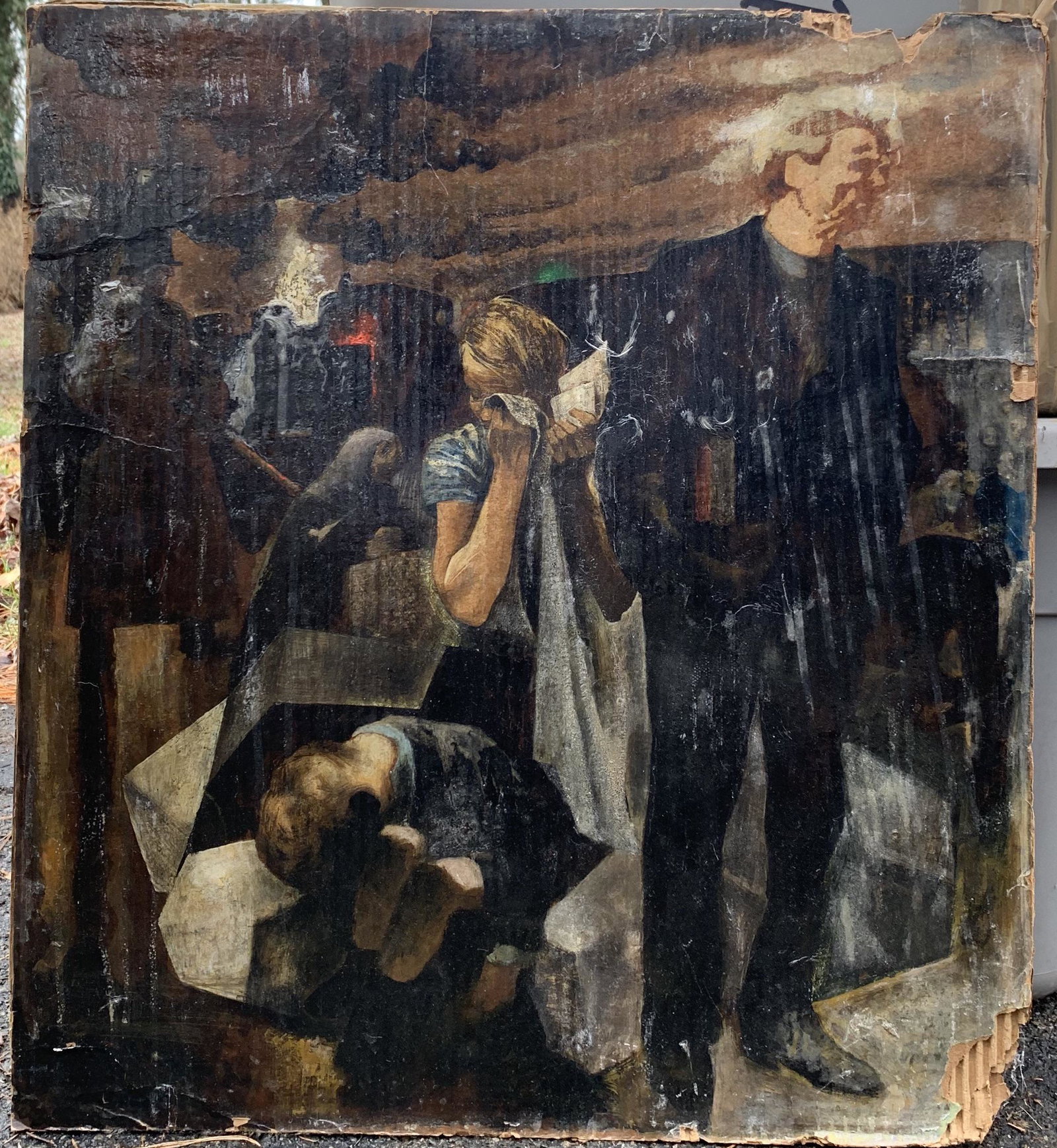 American Oil Painting WPA Era Scene Signed: American Oil Painting WPA Era Scene, possibly signed lower right oil on cardboard, 23 1/2 x 21 1/4".