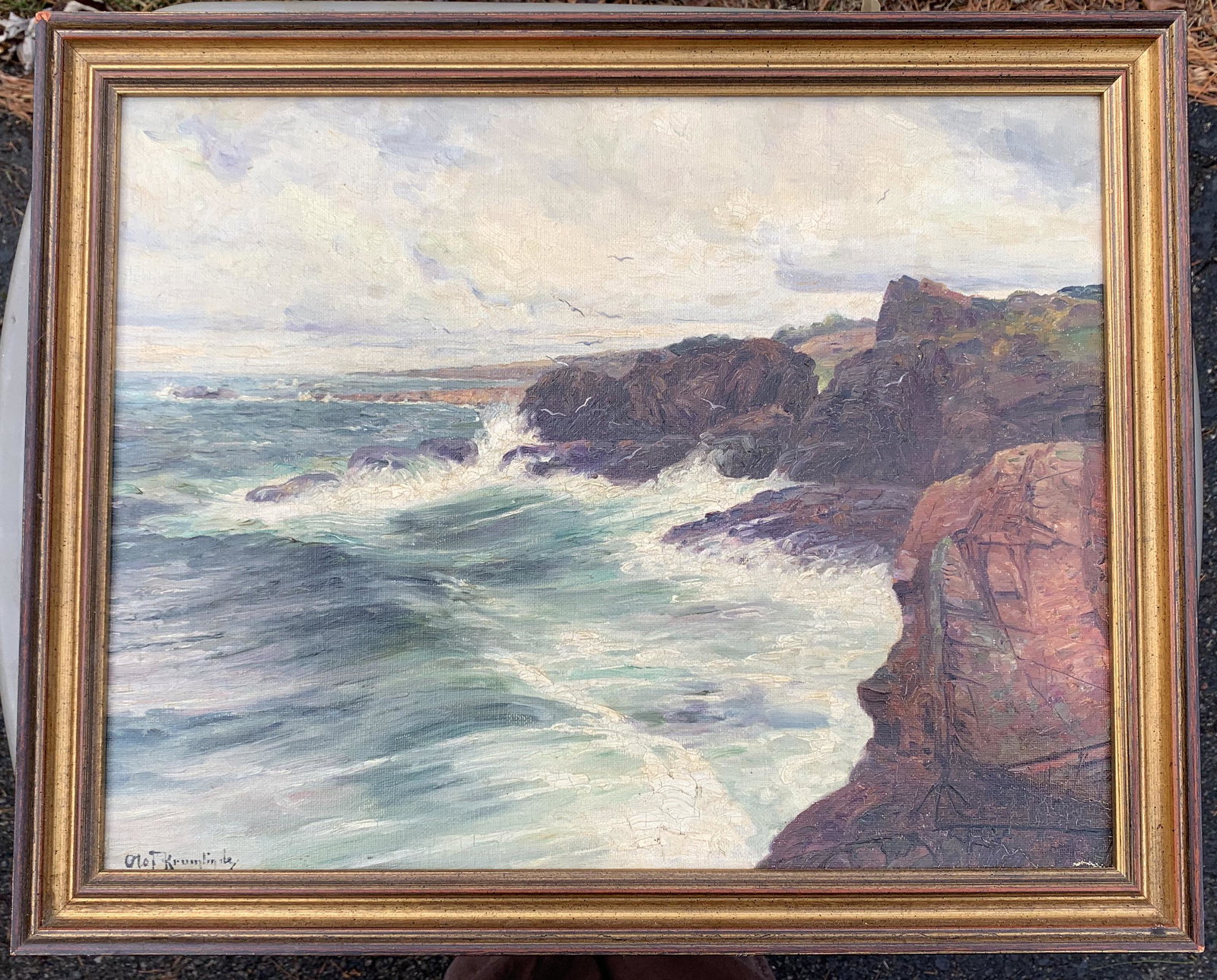 Swedish Impressionist Olof Krumlinde Oil Painting Seascape Signed: Swedish Impressionist Olof Krumlinde Oil Painting Seascape Signed, 14 1/2 x 18 1/2", 16 1/2 x 20 1/2" framed.