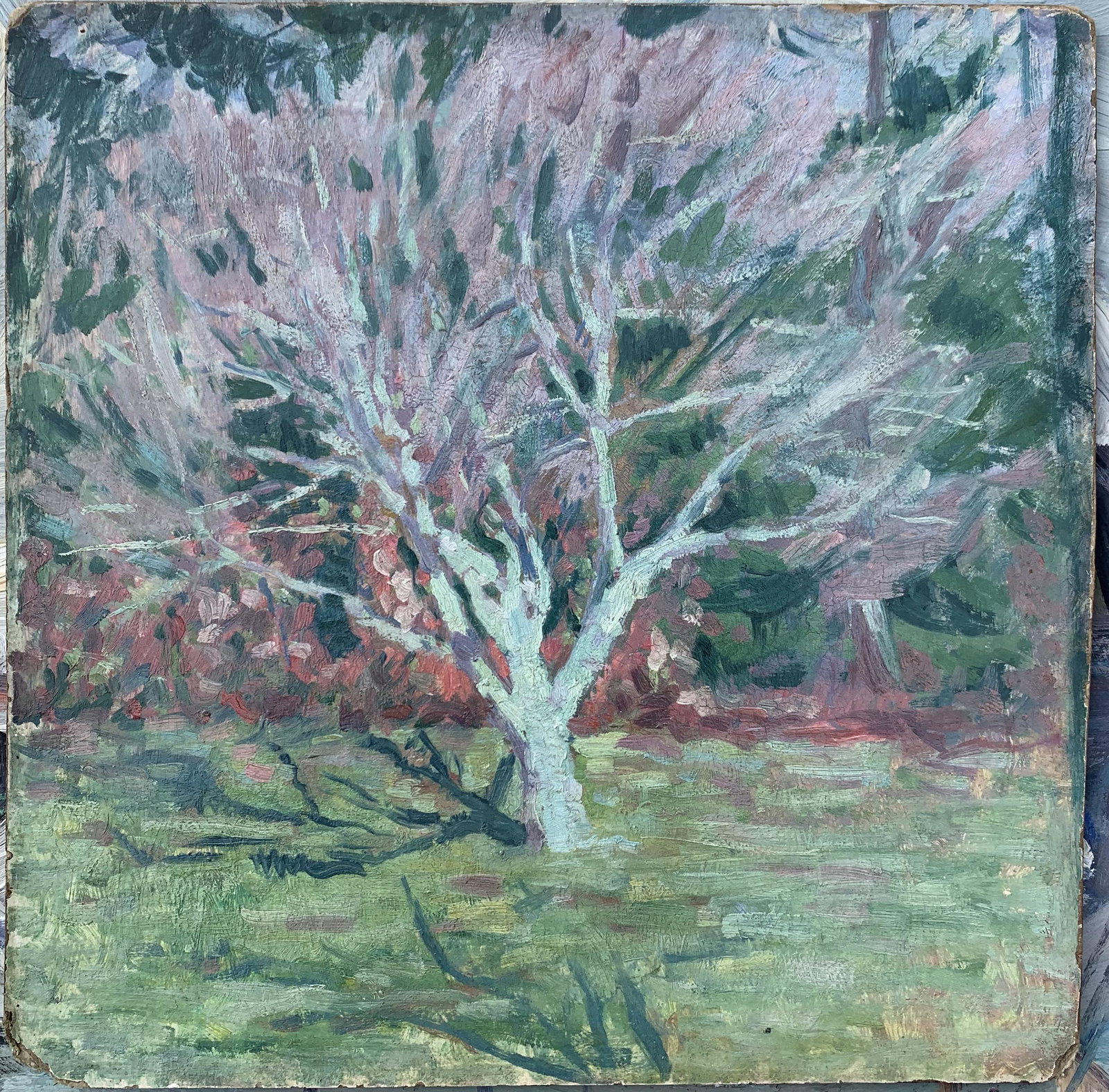 Early 20th Century American Impressionist Landscape Oil Painting: Early 20th Century American Impressionist Landscape Oil Painting, 12 3/4 x 12 3/4", signature not apparent.