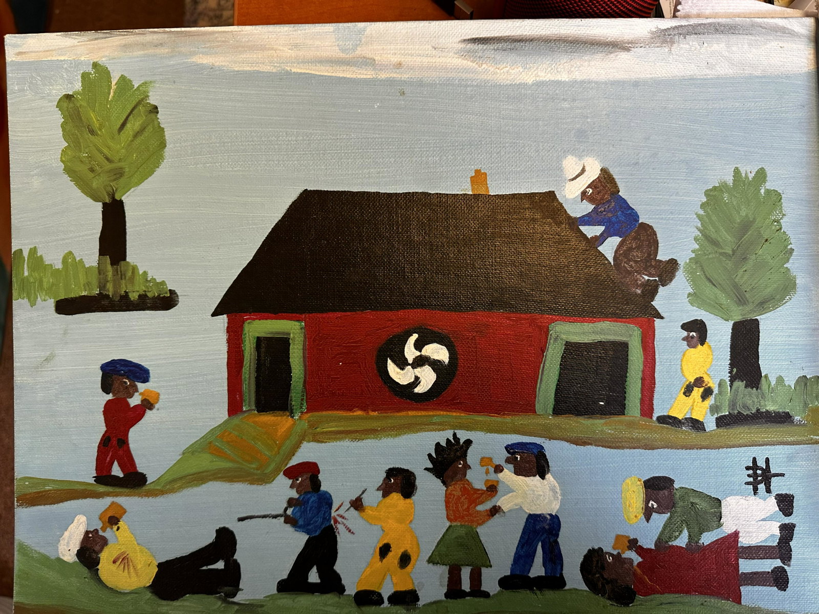 Important African American Folk Artist Clementine Hunter Oil Painting Signed #2: Important African American Folk Artist Clementine Hunter Oil Painting Signed #2, SLR, 12 X 16" O/B, Often referred to as "the black Grandma Moses," Clementine Hunter painted four to five thousand pain