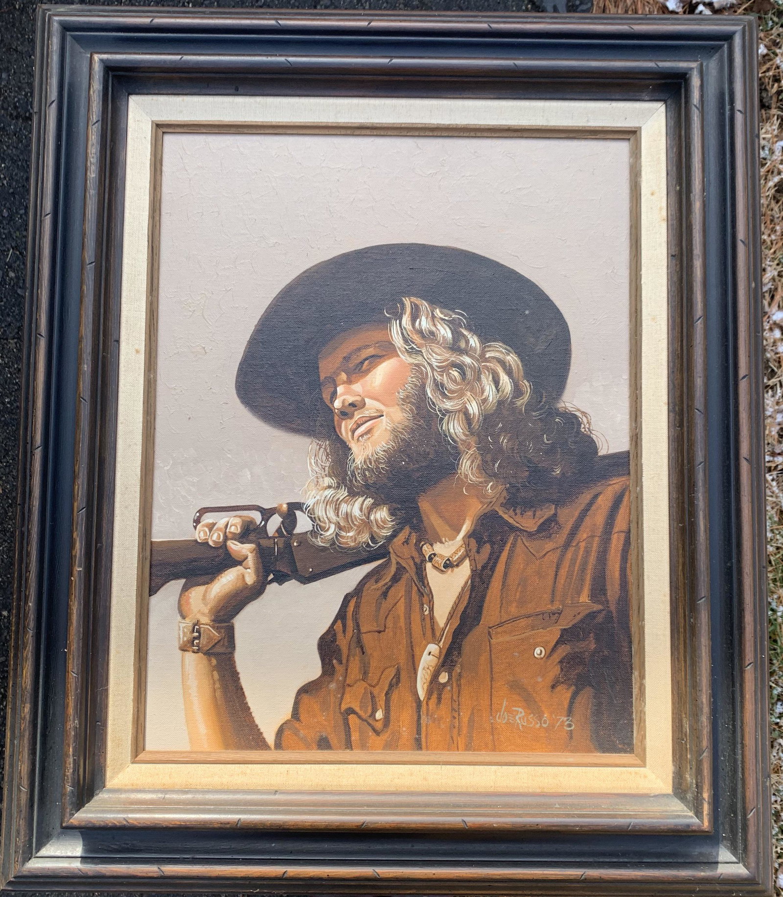 American Artist Cowboy portait oil painting signed: American Artist Cowboy portait oil painting signed, O/B, Joe Russo, dated 1973, 18 x 14", 25 1/2 x 21 1/2" framed.