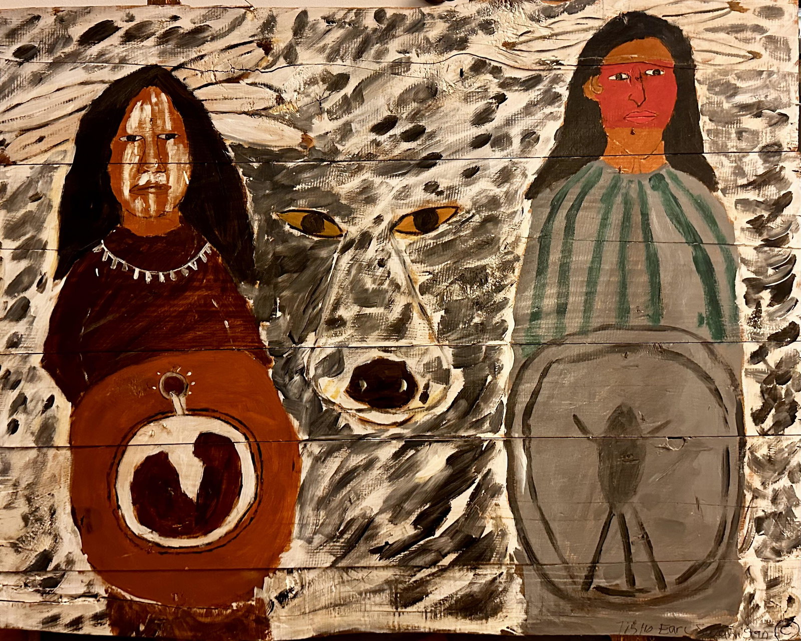 African American New York Folk Artist Earl Swanigan Native American Oil Painting Signed Large: African American New York Folk Artist Earl Swanigan Native American Oil Painting Signed Large, O/P, SLR, 34 x 43" He was born in Mississippi as one of nine children and had no formal art training. Yet