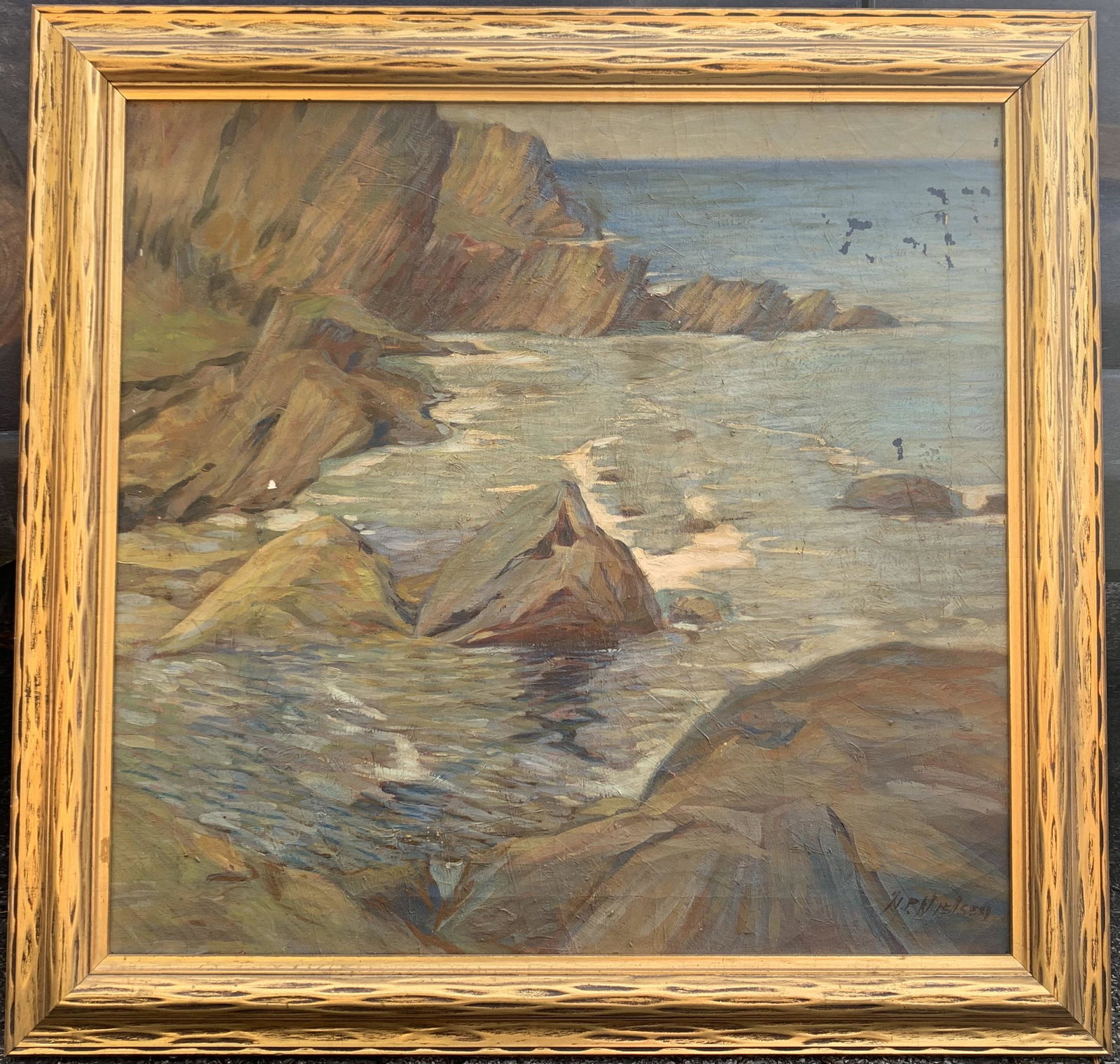 American Denmark Artist California Coastal Scene Oil Painting Signed: American Artist California Coastal Scene Oil Painting Signed, SLR, Harry Nielsen, O/C, 24 x 25", 29 1/2 x 30 1/2" framed. Harry A. Nielsen (1882 - 1952) was active/lived in California / Denmark. Harry
