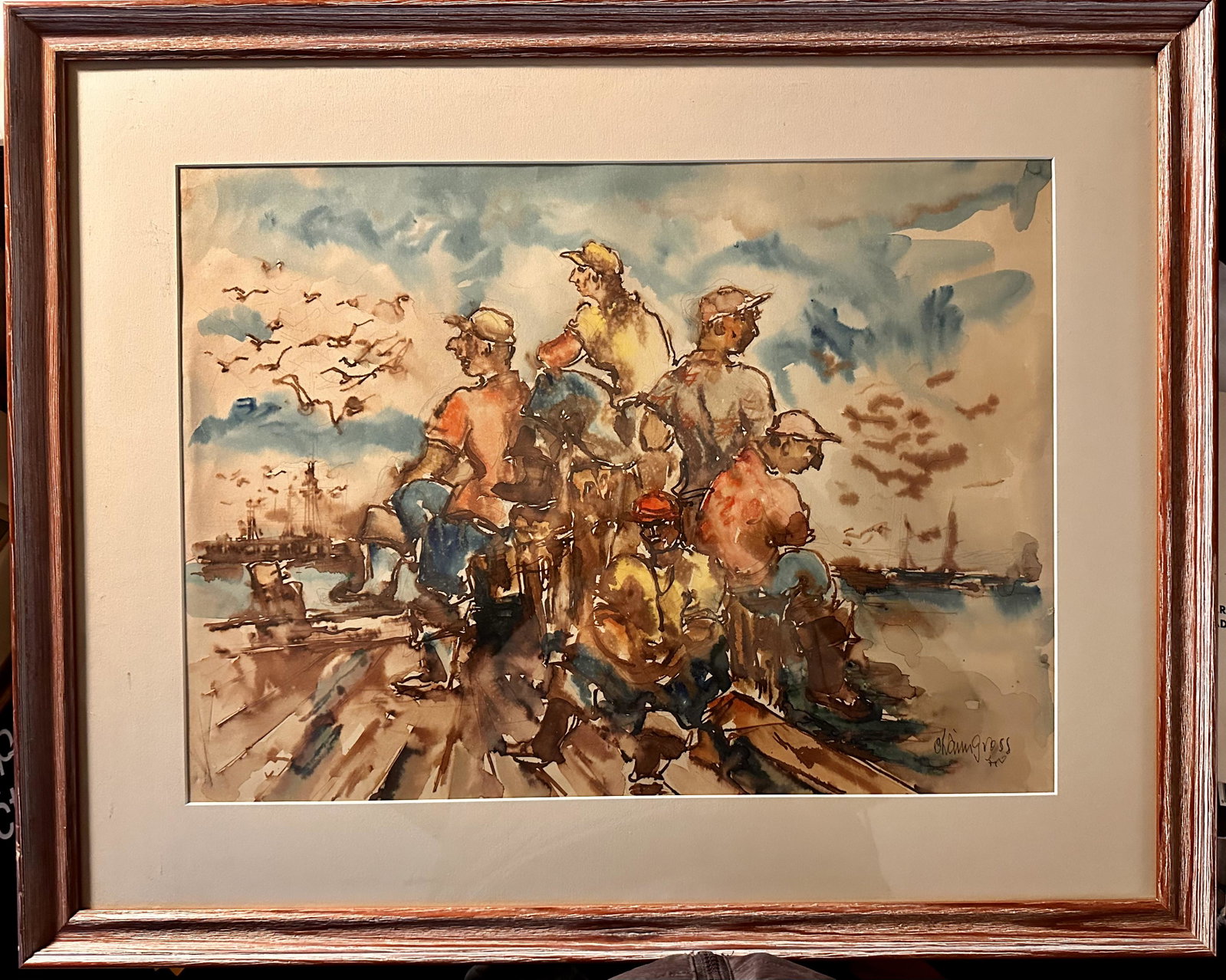American Artist Chaim Gross Portugese Fisherman, Provincetown, watercolor signed: American Artist Chaim Gross Portugese Fisherman, Provincetown, watercolor signed, 16 x 22", 24 x 30" framed. In 1933 Gross joined the government's PWAP (Public Works of Art Project), which transitione