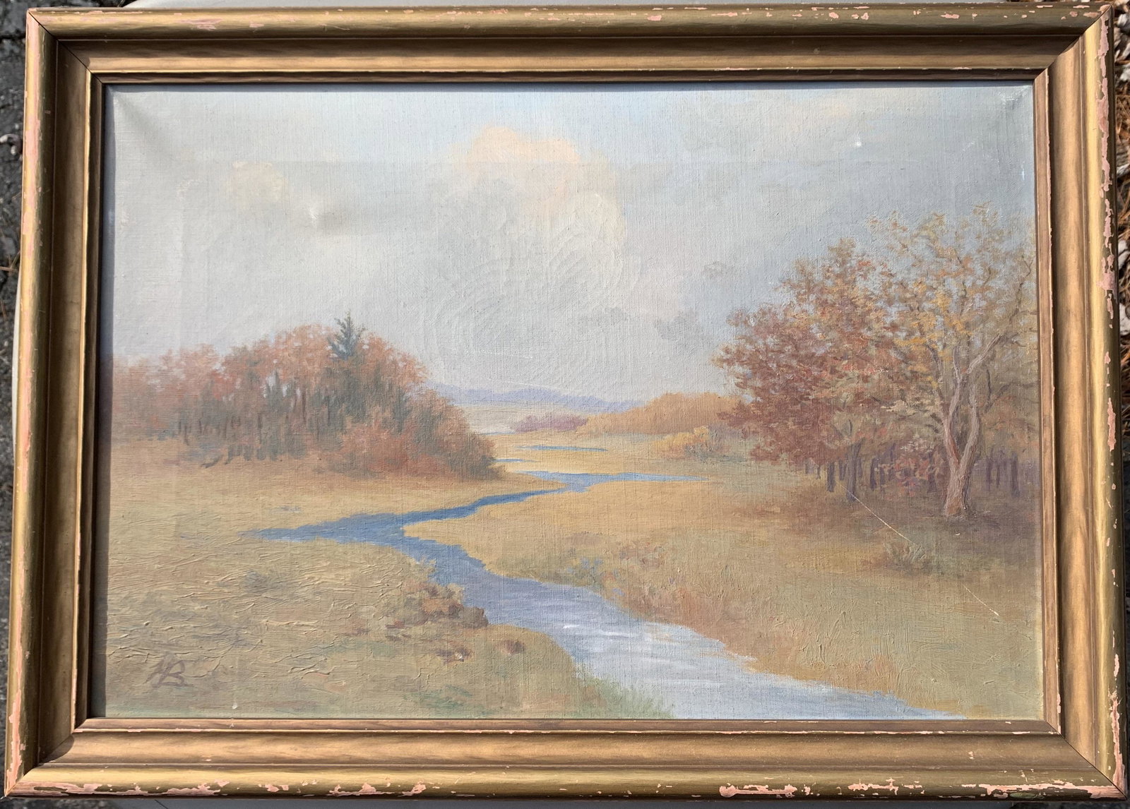 American Artist Impressionist Oil Painting signed landscape: American Artist Impressionist Oil Painting signed landscape, initialed "HB", SLL, O/C, 13 x 19", 16 x 22" framed.