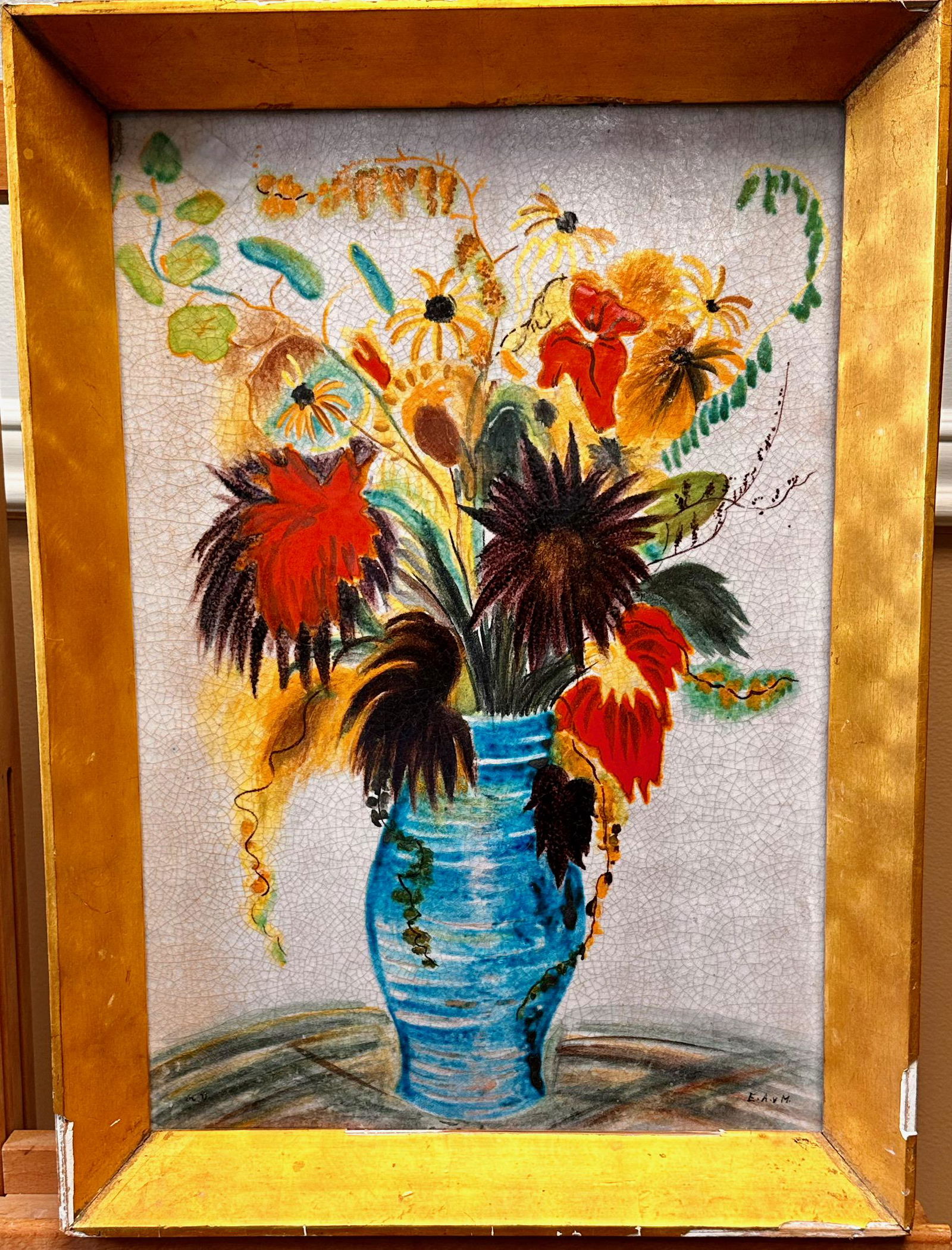 Early 20th Century Dutch Modernist Still-Life Ceramic Plaque Signed (1 of 8)