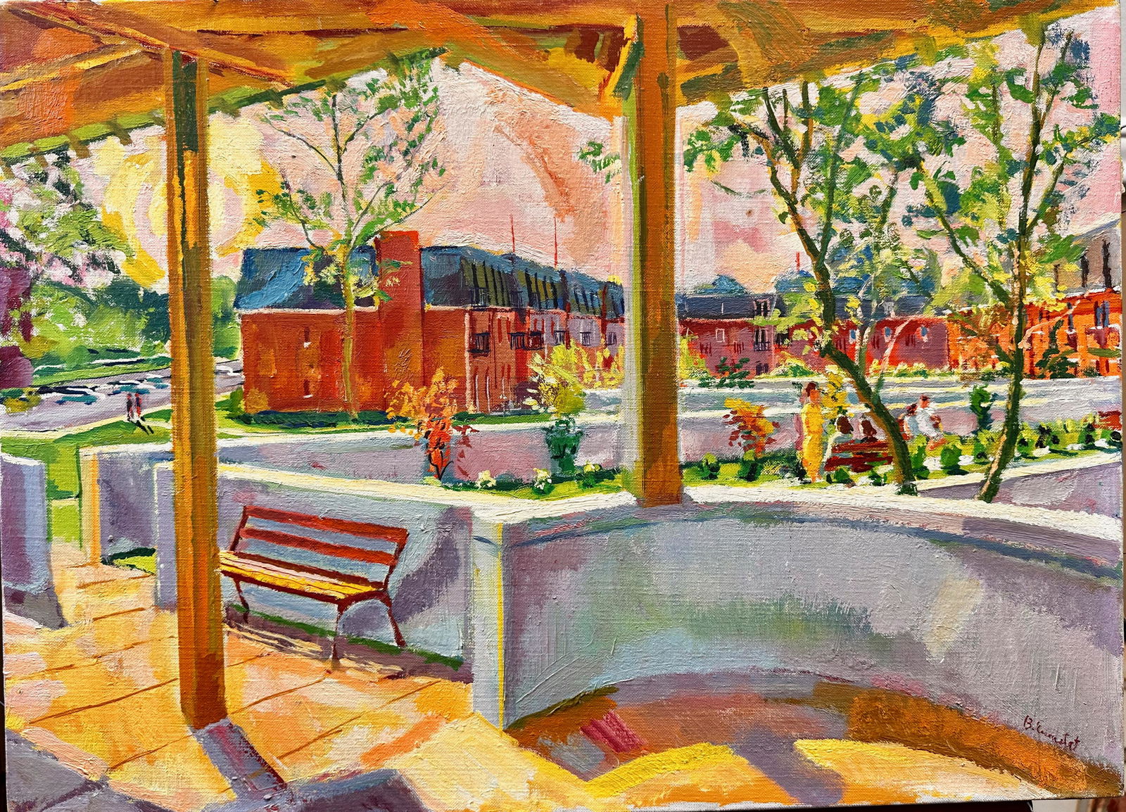 Mid Century Modern Philadelphia Scene and Artist Benjamin Eisenstadt Oil Painting signed (1 of 5)