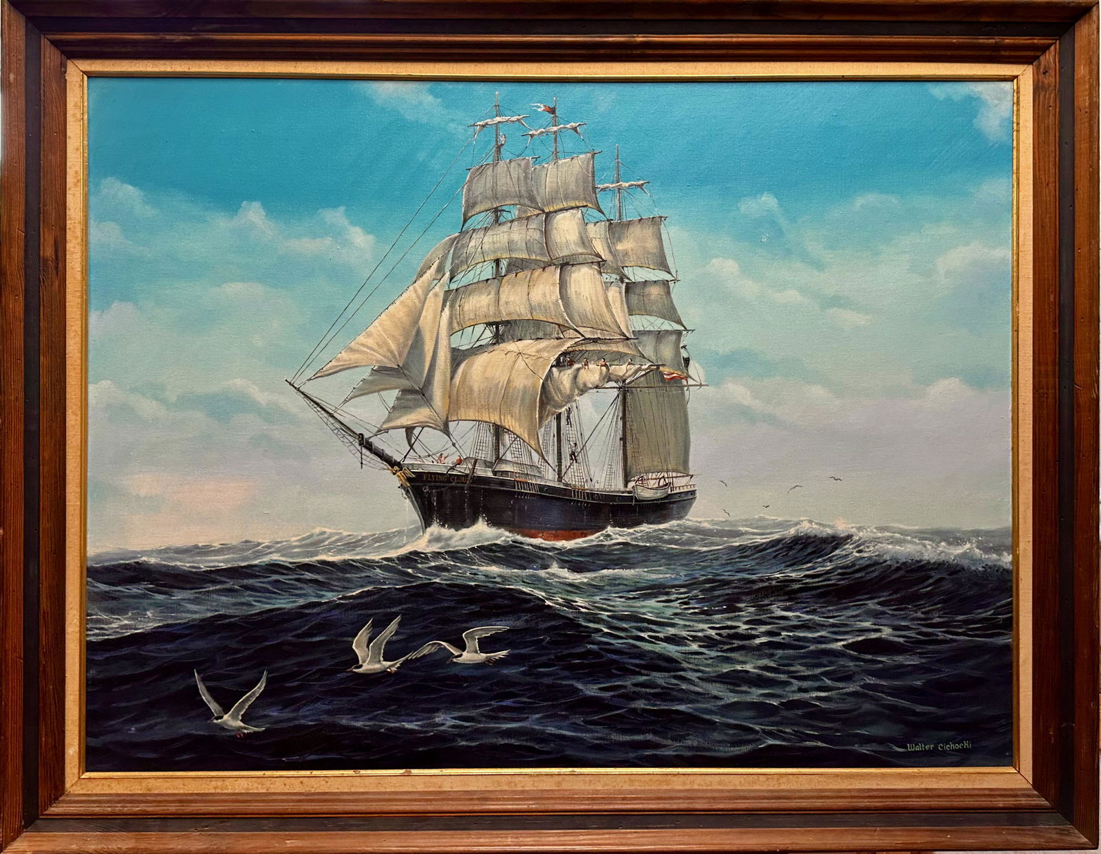 Large Vintage American Impressionist Nautical Sailing oil Painting Signed Walter Cichocki #2 (1 of 5)