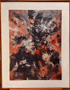 American Chicago Illinois Artist Abstract Expressionist George Cohen SIgned: American Chicago Artist Abstract Expressionist George Cohen Signed. Casein on linen attached to Board; by George Cohen; Entitled "Night Wind"; signed on back; 4 labels; 26 1/8 x 19 1/2", 33 1/2 x 27"