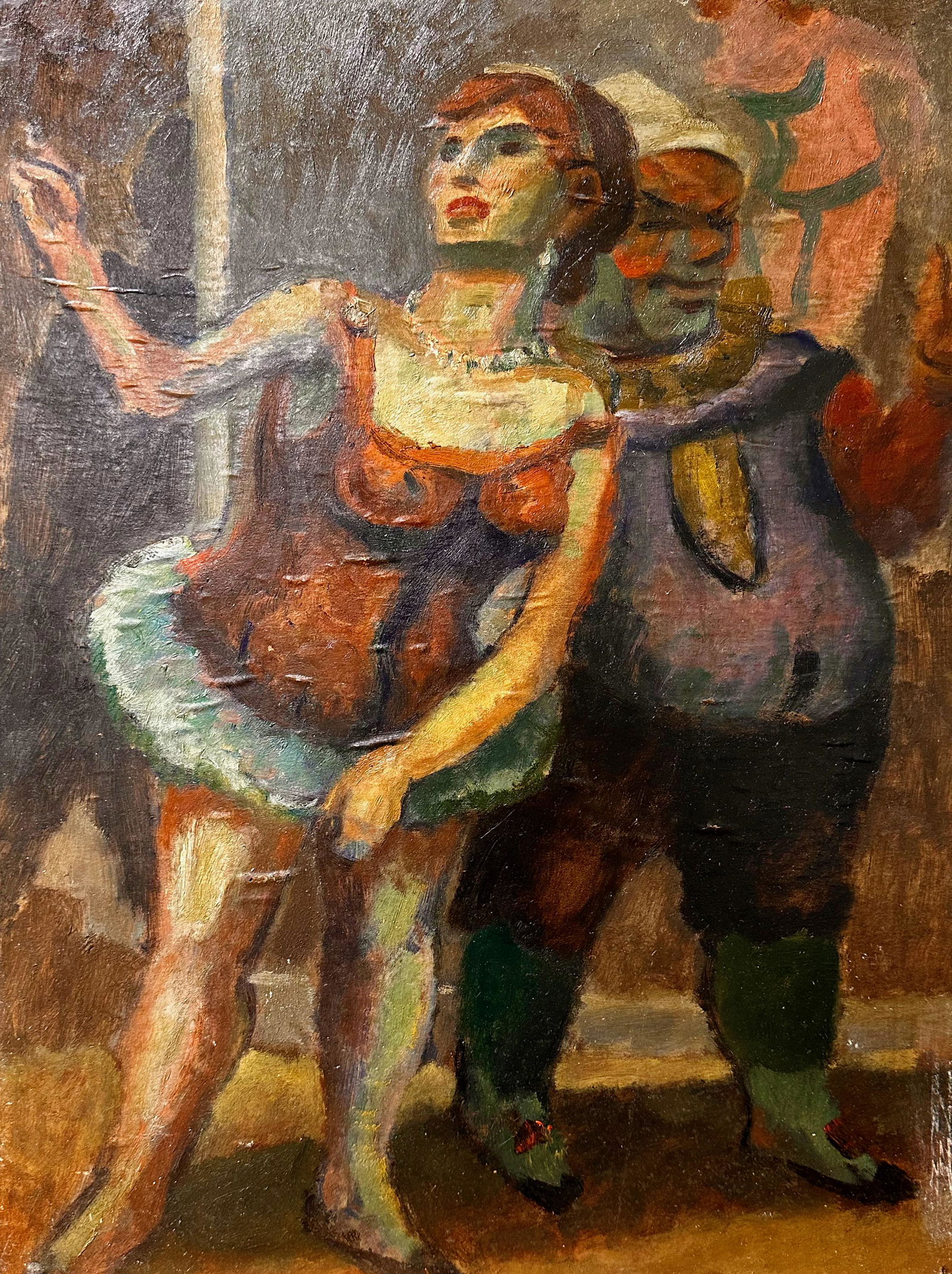Albert Pels Figurative Modernist oil Painting: Oil on Masonite; by Albert Pels; unsigned. 21 x 16. Albert Pels was an art educator and painter of figures, genre scenes, urban and rural images, and illustration. He also did murals and worked in the