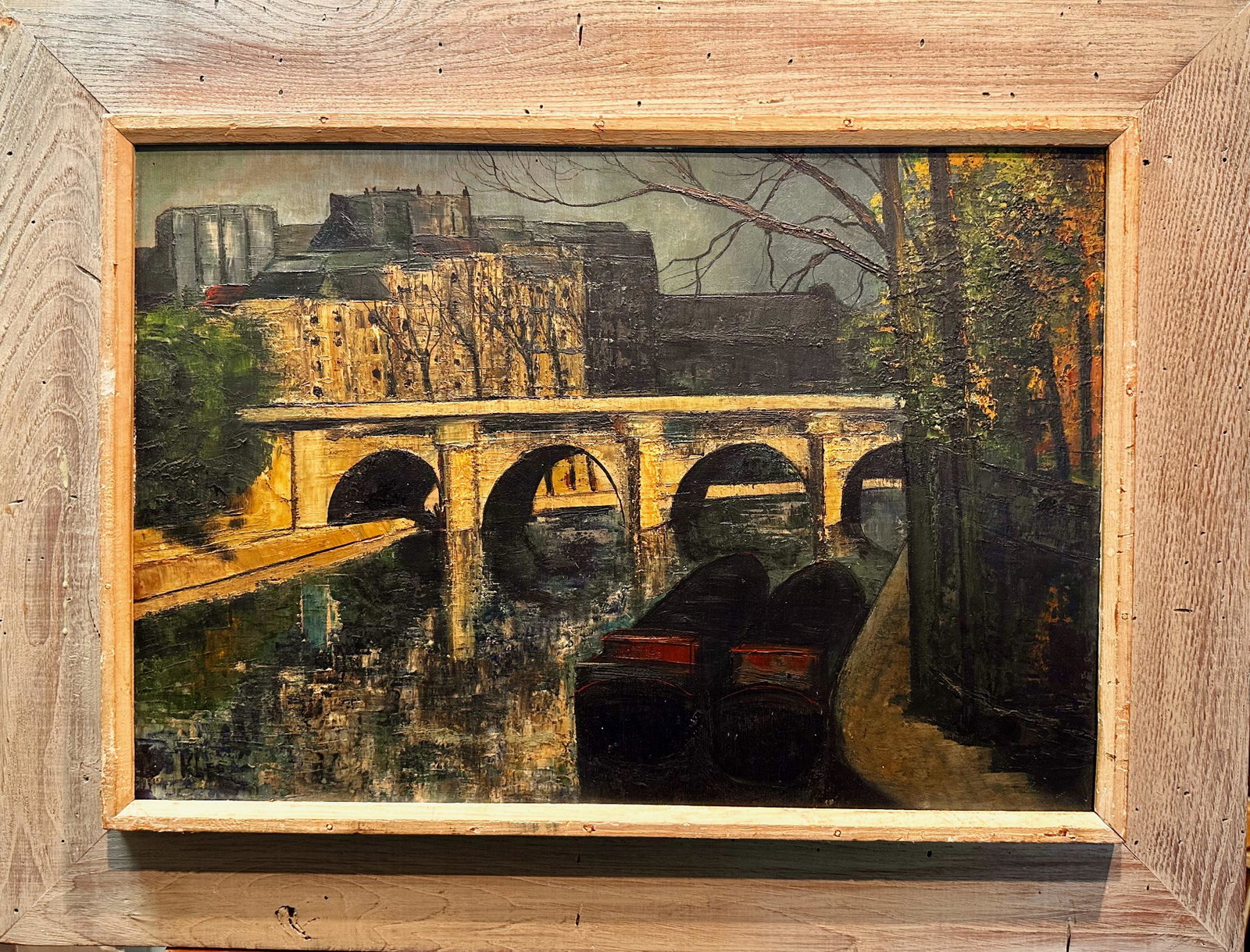 French Modernist School of Paris Signed Oil Painting: School of Paris Painting on Masonite; SLL Klee; nice Heydenryk frame; 15 x 22