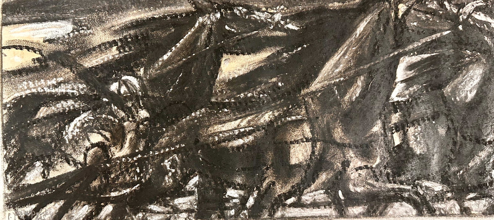 Modernist Image Futurist Horses Racing Signed: Modernist Image Futurist Horses Racing Signed. Mixed media on paper; f SLL illegibly; 9 x 18 1/2.
