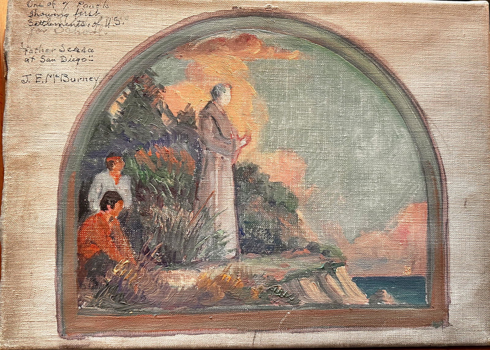 James Edwin McBurney American California Artist Mural Study Oil Painting Signed (1 of 5)