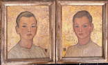 Museum Quality Pair Of European Possibly German or Austria Oil Painting with Gilt Ground of Young