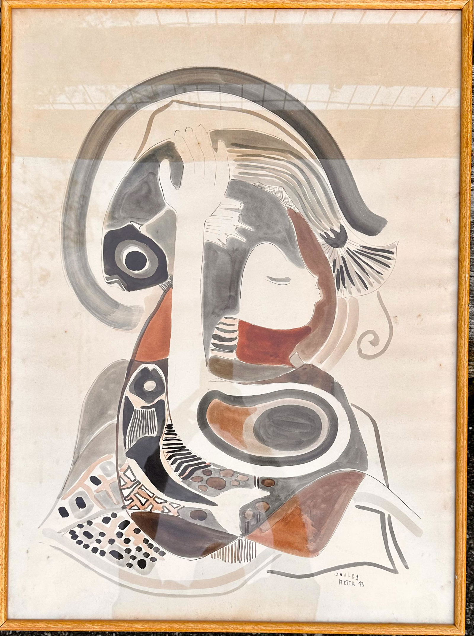 Important Senegal Africa Modern Abstract Souleymane Keita watercolor Signed #2 (1 of 4)