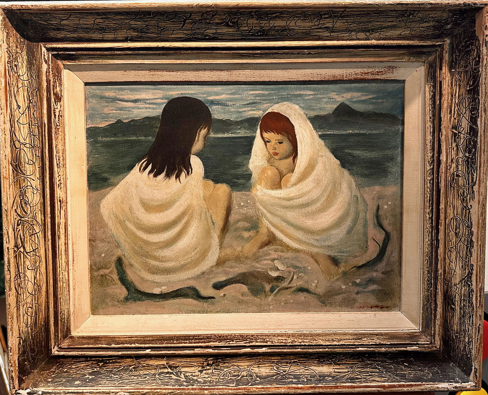 WPA Era American Artist Beach Scene Oil Painting Signed Winter (1 of 4)