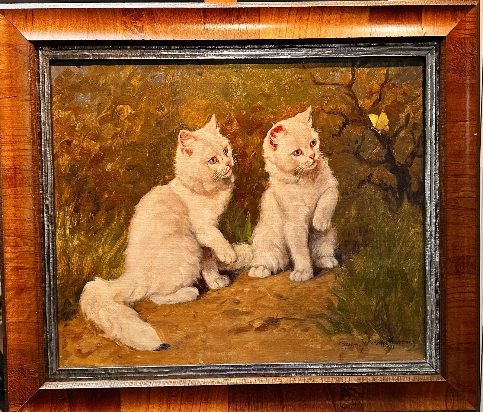 Gabriella Rainer Istvanffy Hungary Impressionist Artist Kittens at Play Oil Painting Signed (1 of 5)