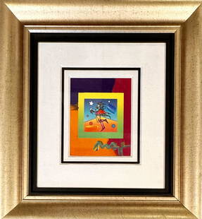 Peter Max Original Mixed Media Signed #4: Peter Max Original Mixed Media Signed #4, titled "Star Catcher on blends", 9 x 7 1/4", 26 x 24" framed.