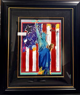 Peter Max Mixed Media Original Signed #6: Peter Max Mixed Media Original Signed #6, titled "United We Stand #2", 23 x 17", 39 1/2 x 33 1/2" framed.