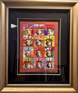 Peter Max Mixed Media Original Signed #8: Peter Max Mixed Media Original Signed #8, titled " Liberty and Justice for All #2", 23 x 17", 39 1/2 x 33 1/2" framed.