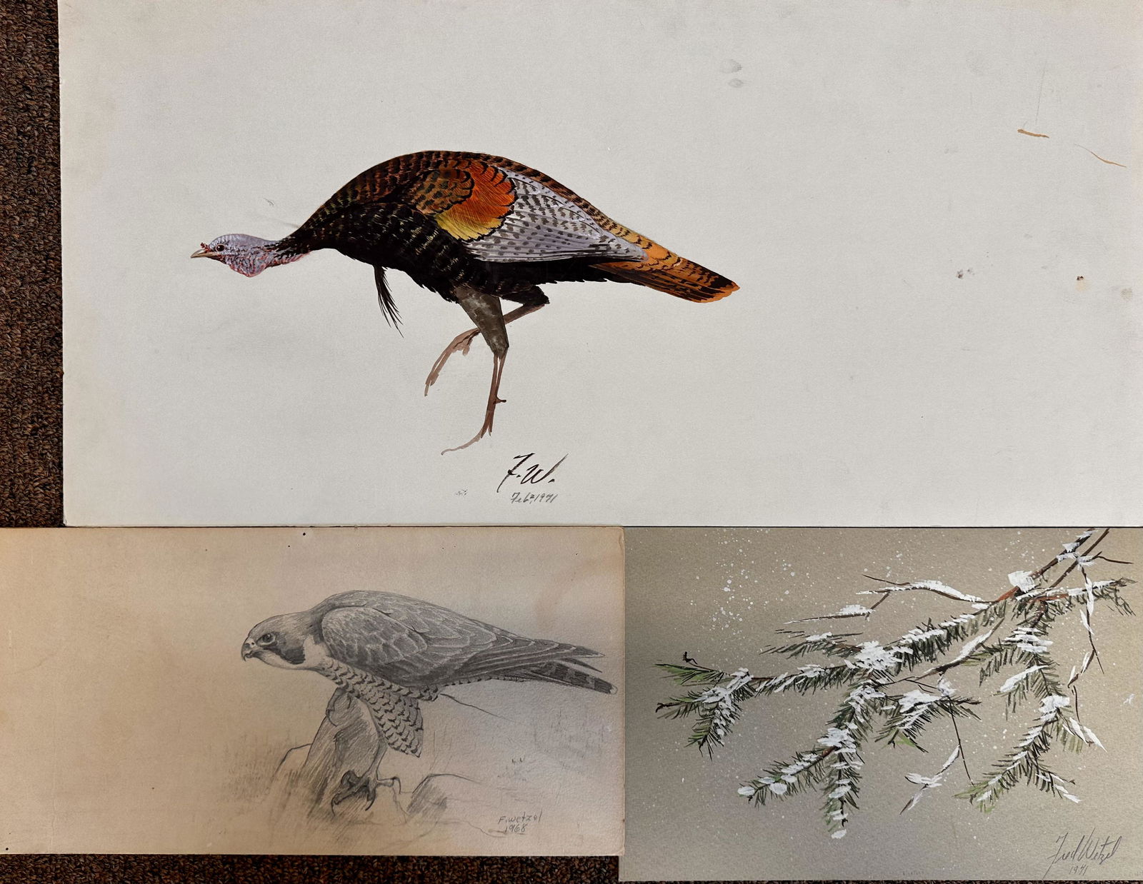 (3) Fred W. Wetzel Pennsylvania Artist Original Nature watercolors signed #2 (1 of 4)