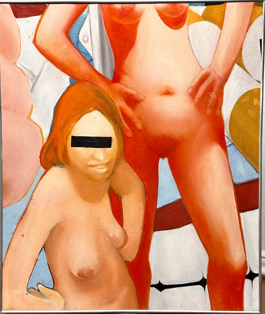 Style of Richard Pettibone New Yor Artist Erotic Female Oil Painting: Style of Richard Pettibone New Yor Artist Erotic Female Oil Painting, 26 x 22", signature not apparent.As a young painter, Richard Pettibone began replicating on a miniature scale works by newly famou